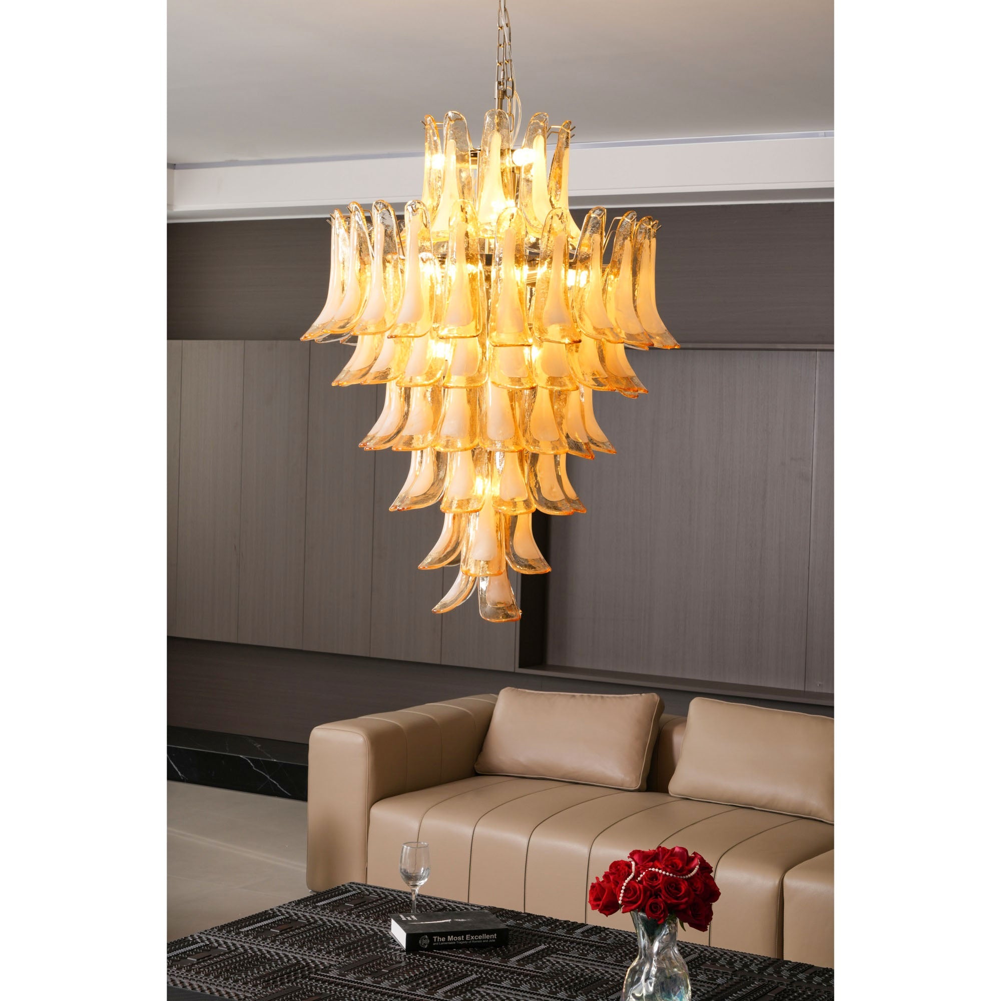 Aurora Chandelier Amber Murano Glass Petal Layered Luxury - Blowlighting