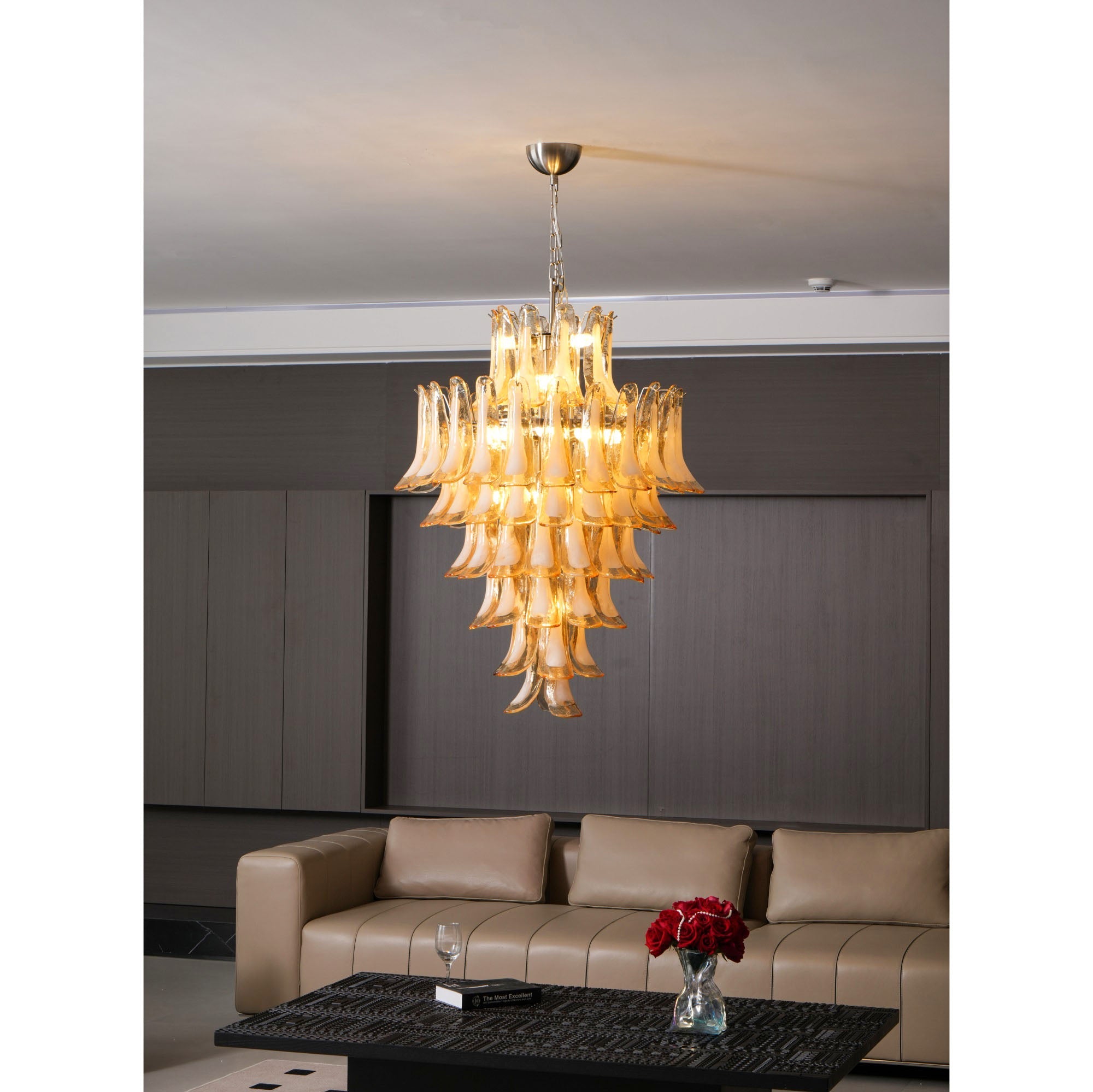Aurora Chandelier Amber Murano Glass Petal Layered Luxury - Blowlighting