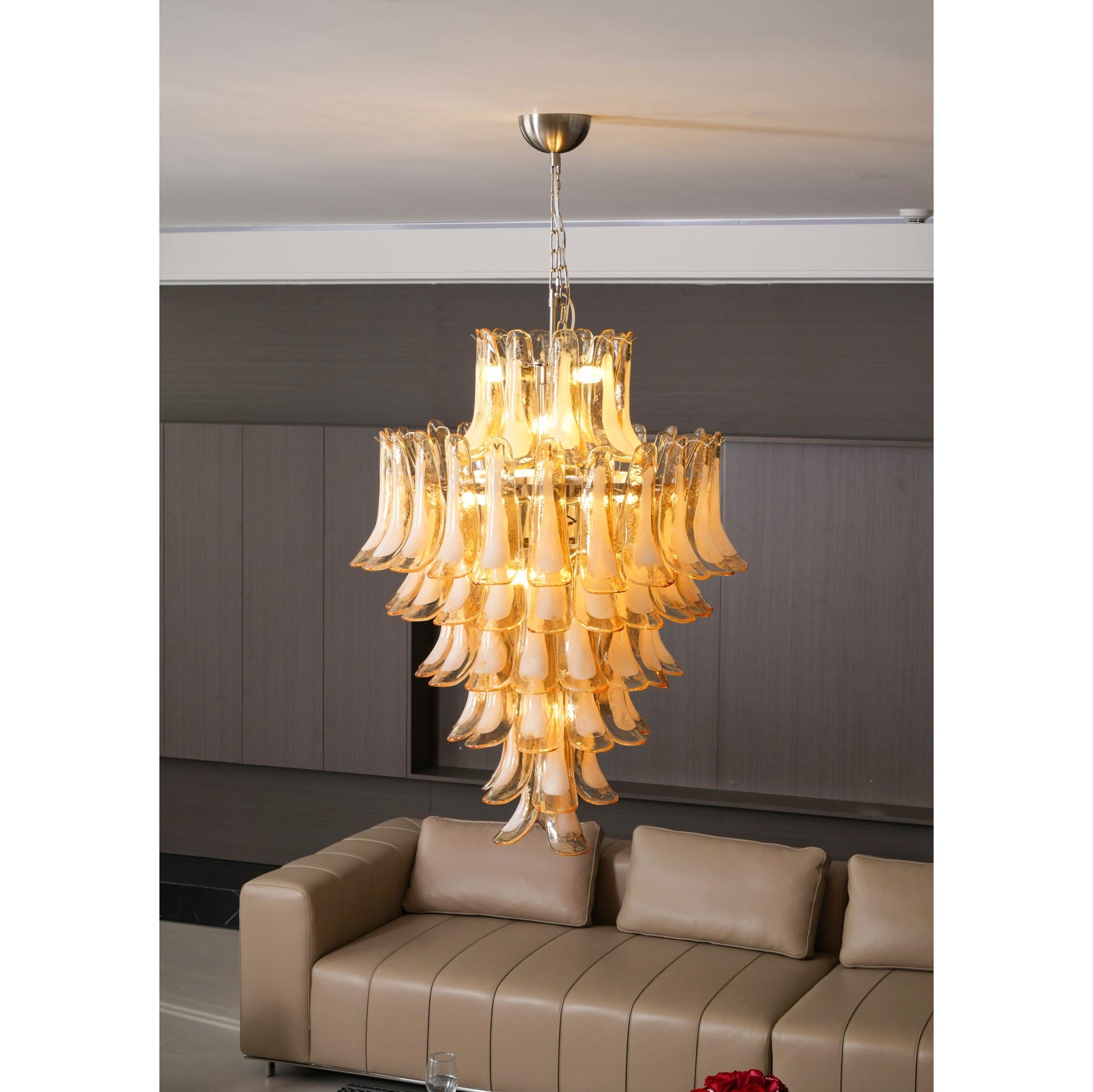 Aurora Chandelier Amber Murano Glass Petal Layered Luxury - Blowlighting