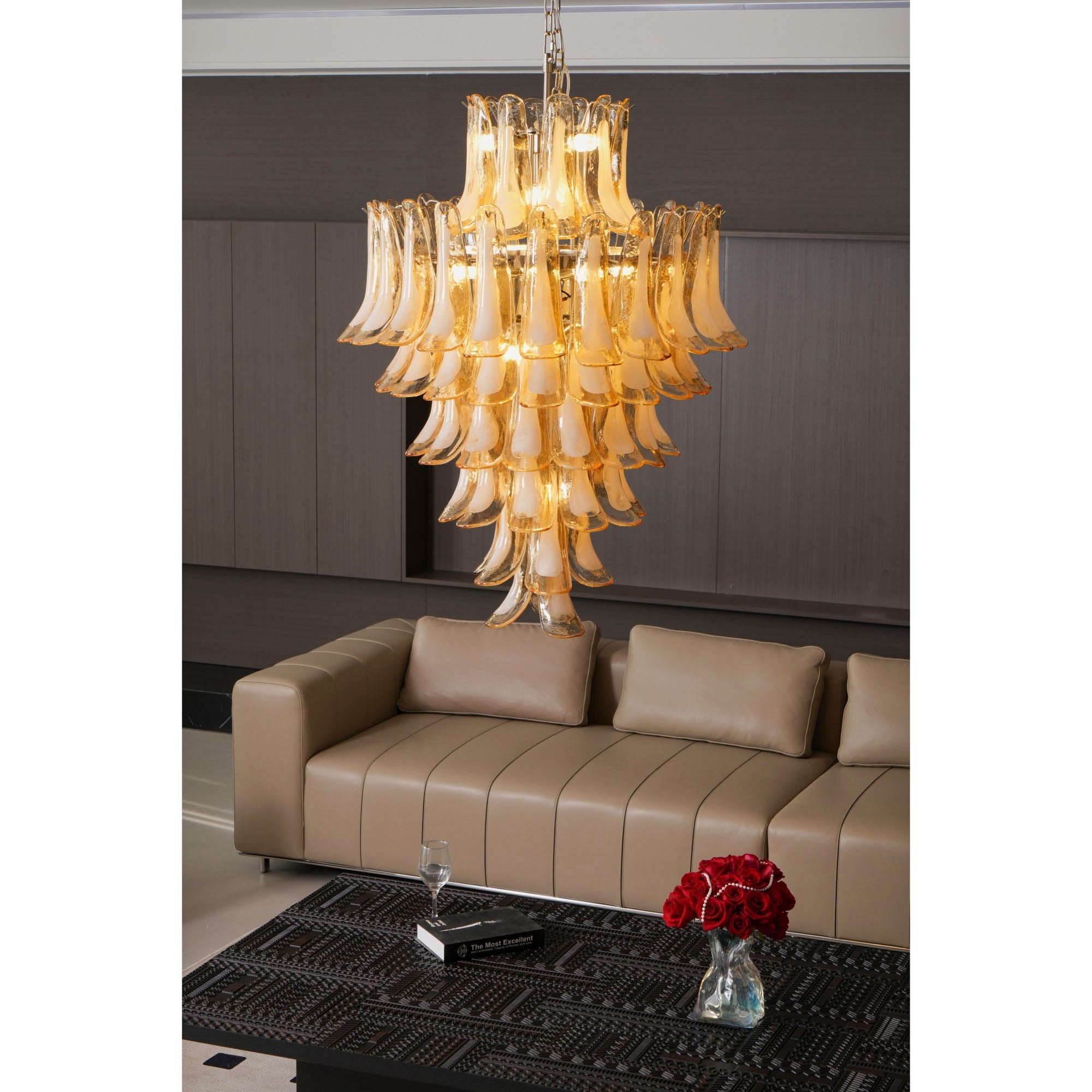 Aurora Chandelier Amber Murano Glass Petal Layered Luxury - Blowlighting