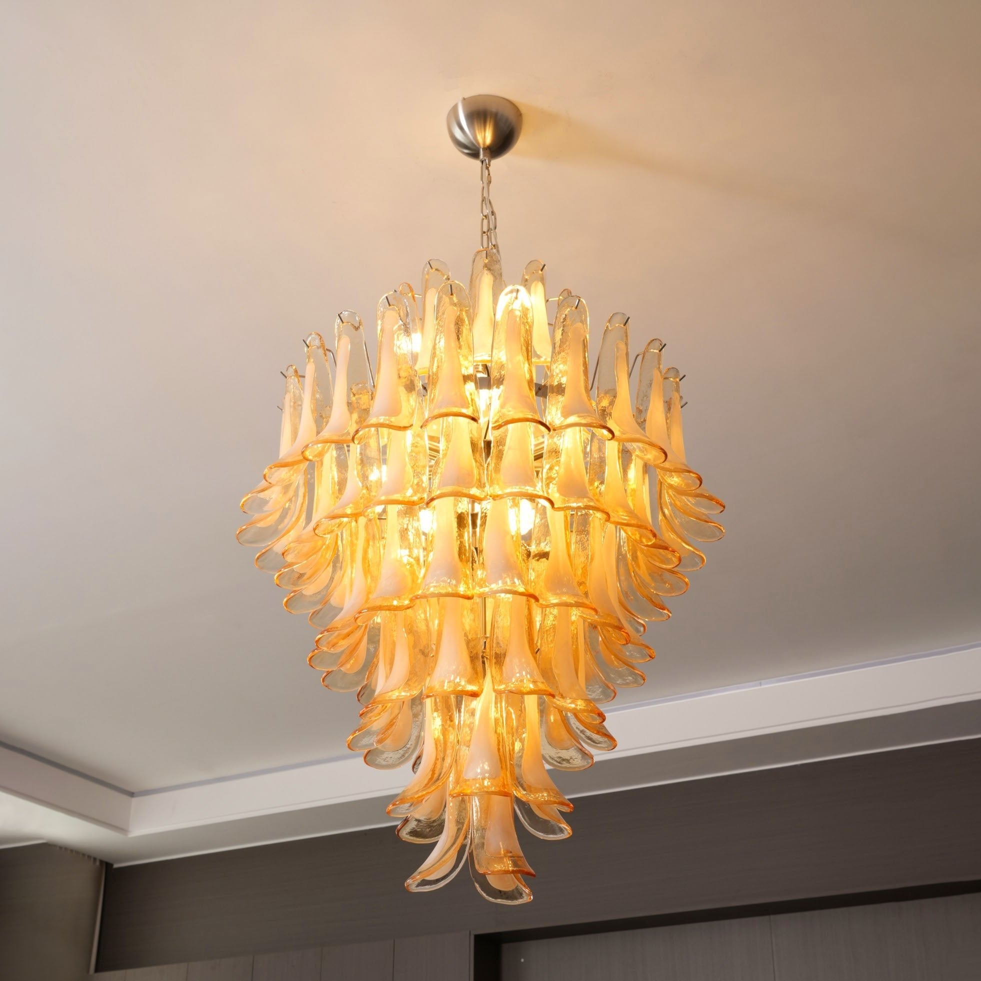 Aurora Chandelier Amber Murano Glass Petal Layered Luxury - Blowlighting