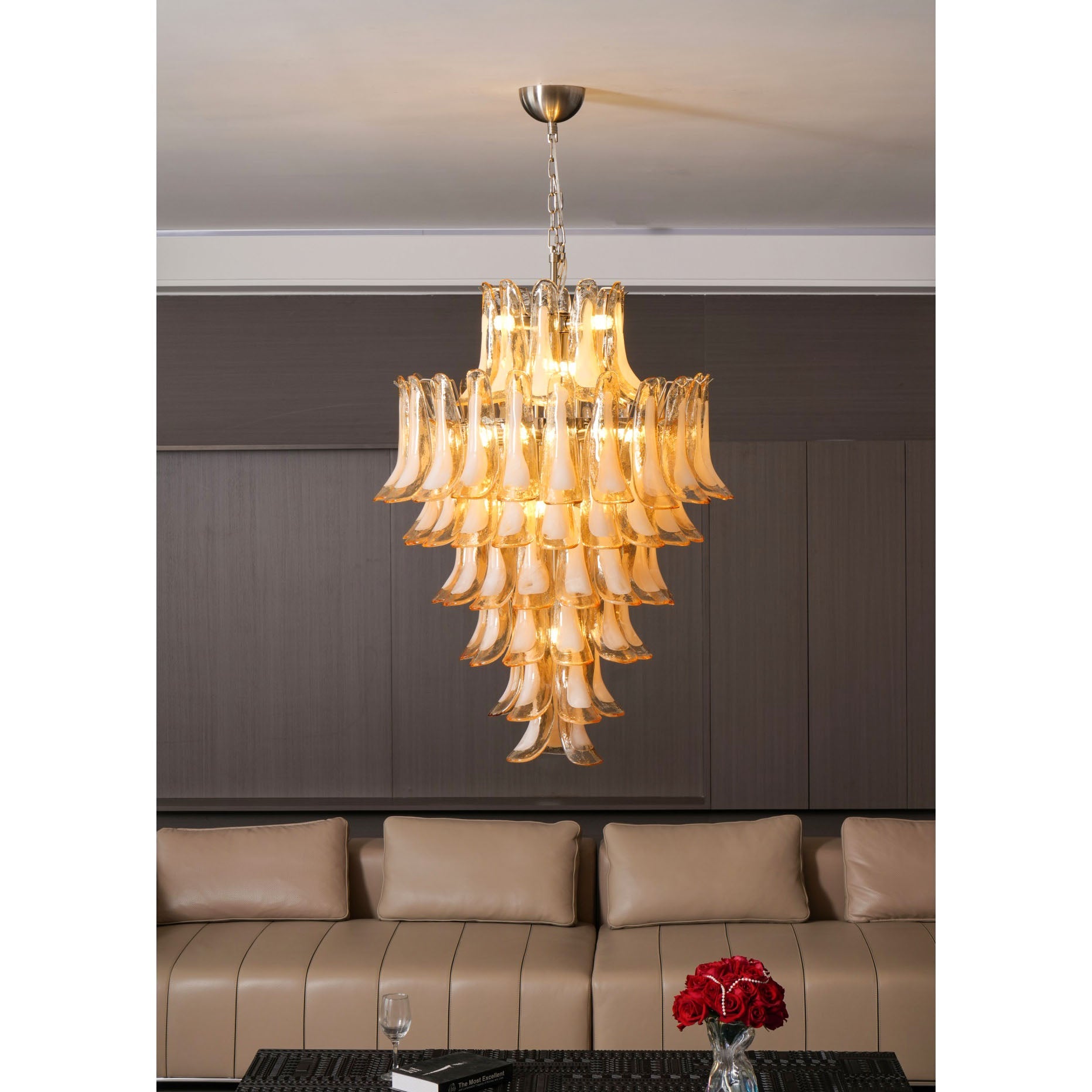 Aurora Chandelier Amber Murano Glass Petal Layered Luxury - Blowlighting