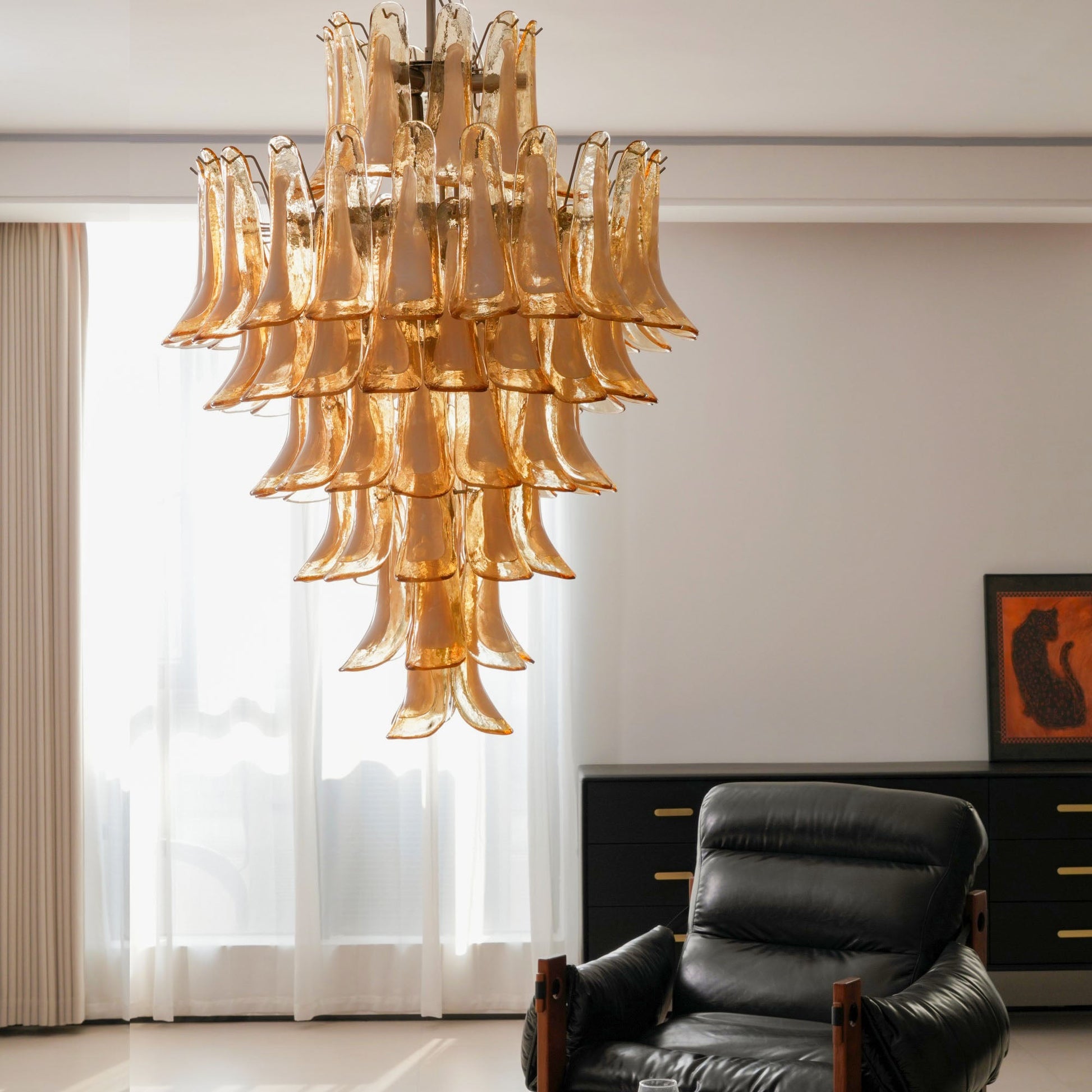 Aurora Chandelier Amber Murano Glass Petal Layered Luxury - Blowlighting