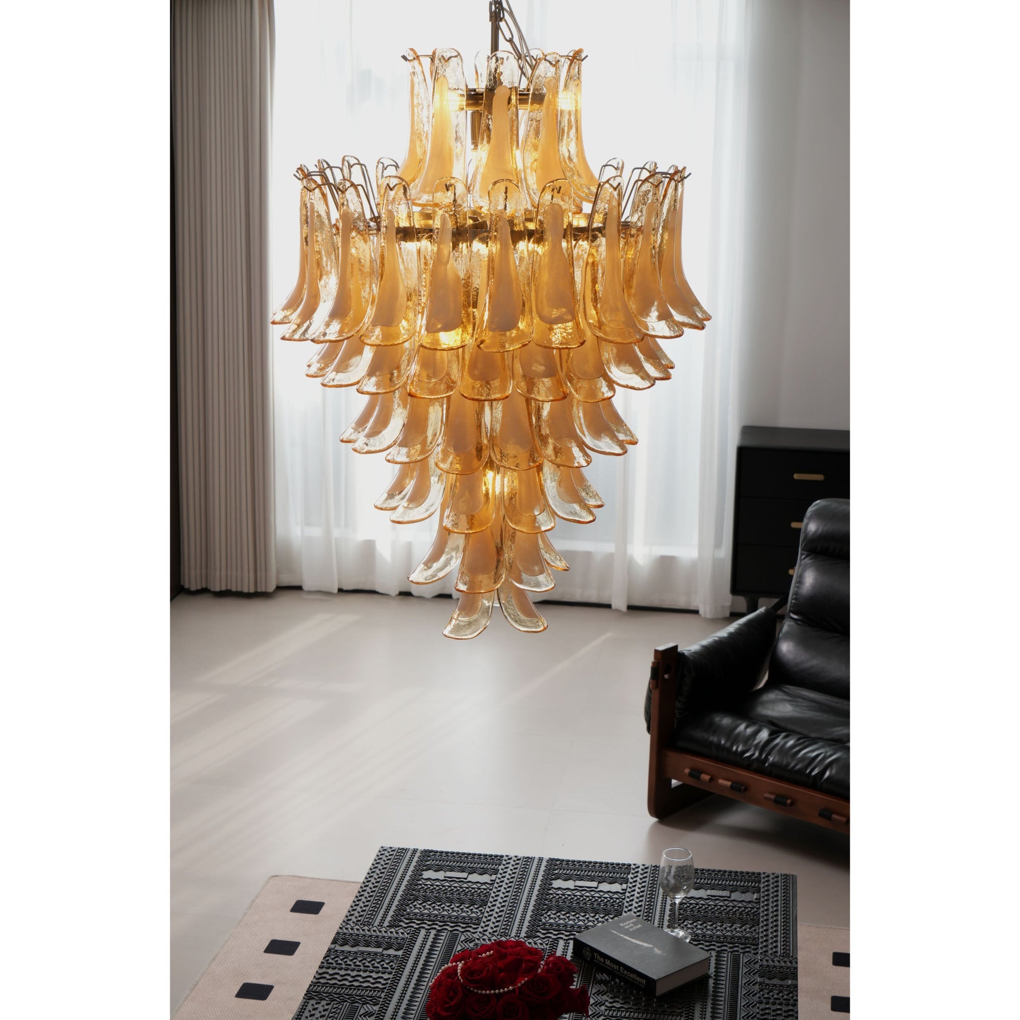 Aurora Chandelier Amber Murano Glass Petal Layered Luxury - Blowlighting