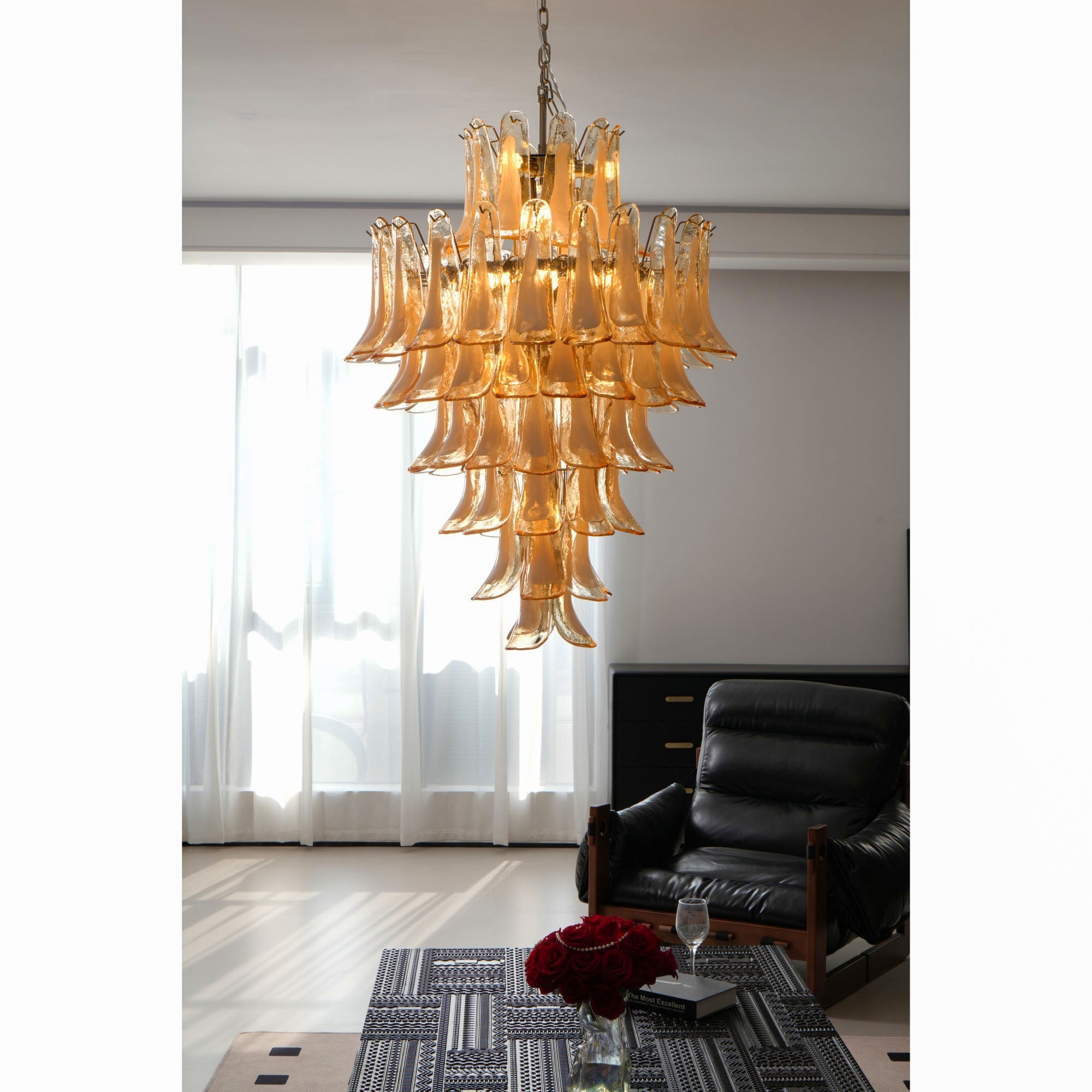 Aurora Chandelier Amber Murano Glass Petal Layered Luxury - Blowlighting