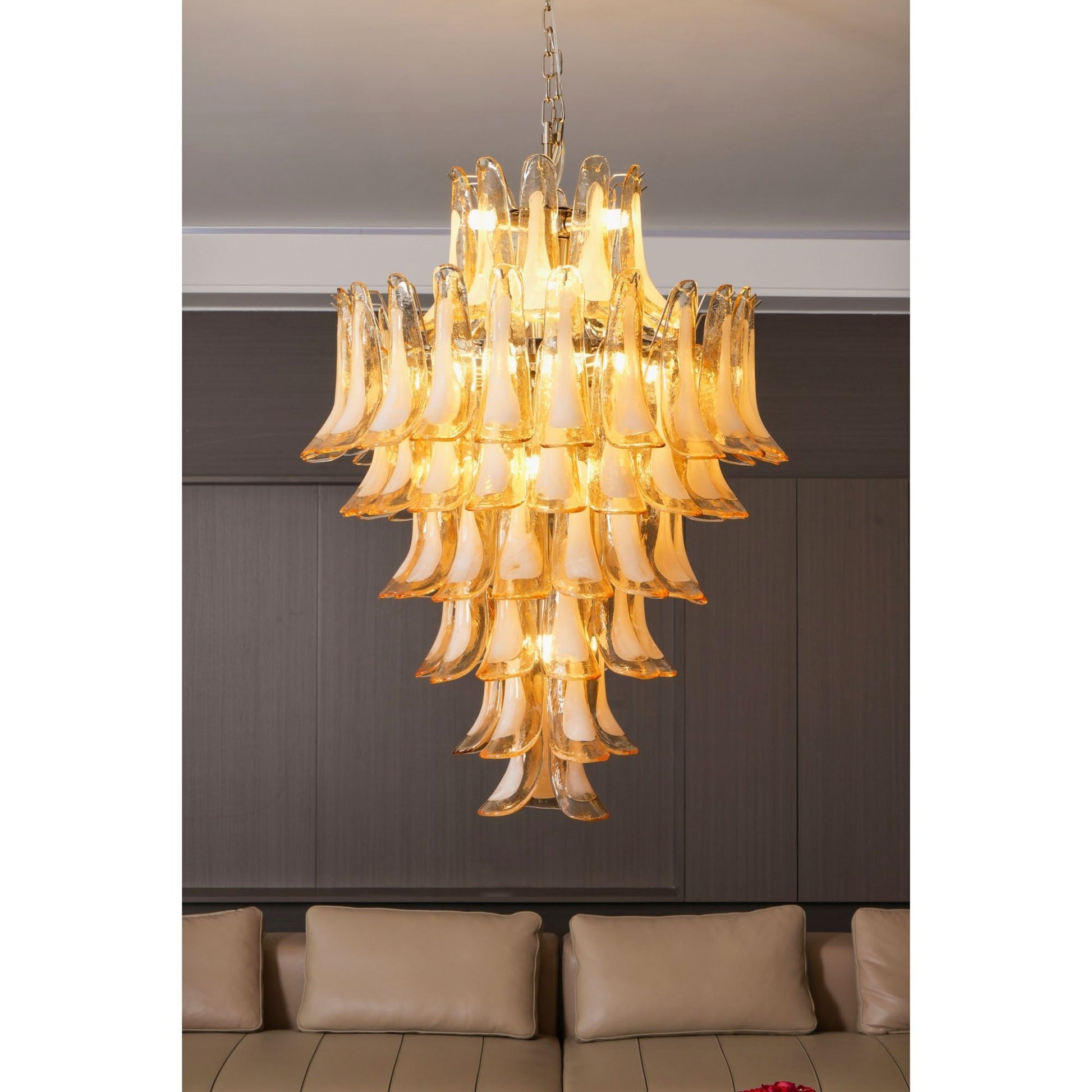 Aurora Chandelier Amber Murano Glass Petal Layered Luxury - Blowlighting