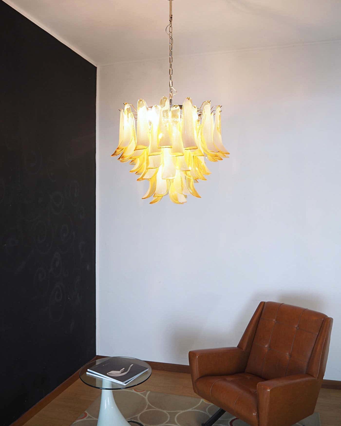Aurora Chandelier Amber Murano Glass Petals Layered - Blowlighting