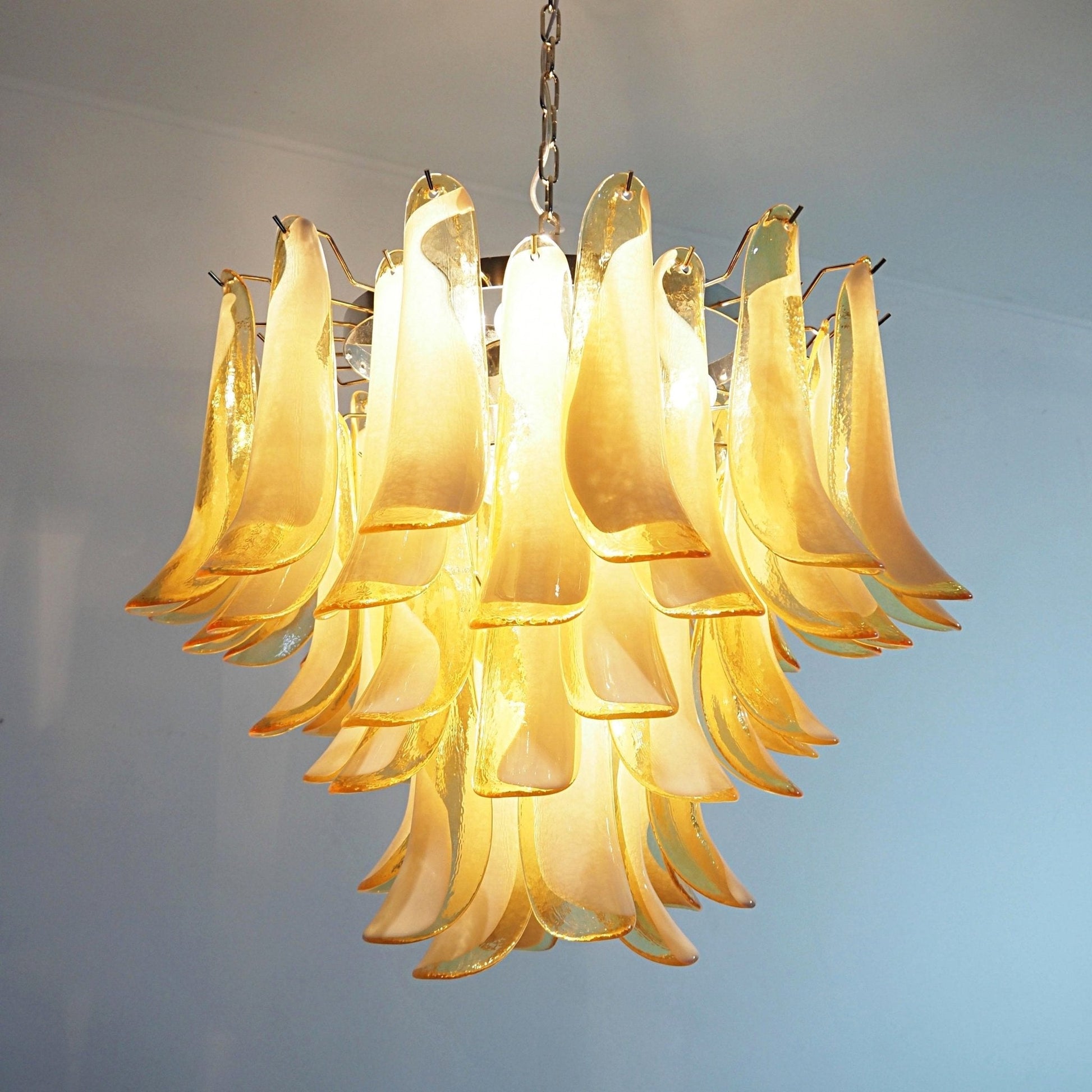 Aurora Chandelier Amber Murano Glass Petals Layered - Blowlighting