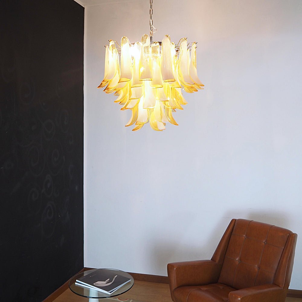 Aurora Chandelier Amber Murano Glass Petals Layered - Blowlighting