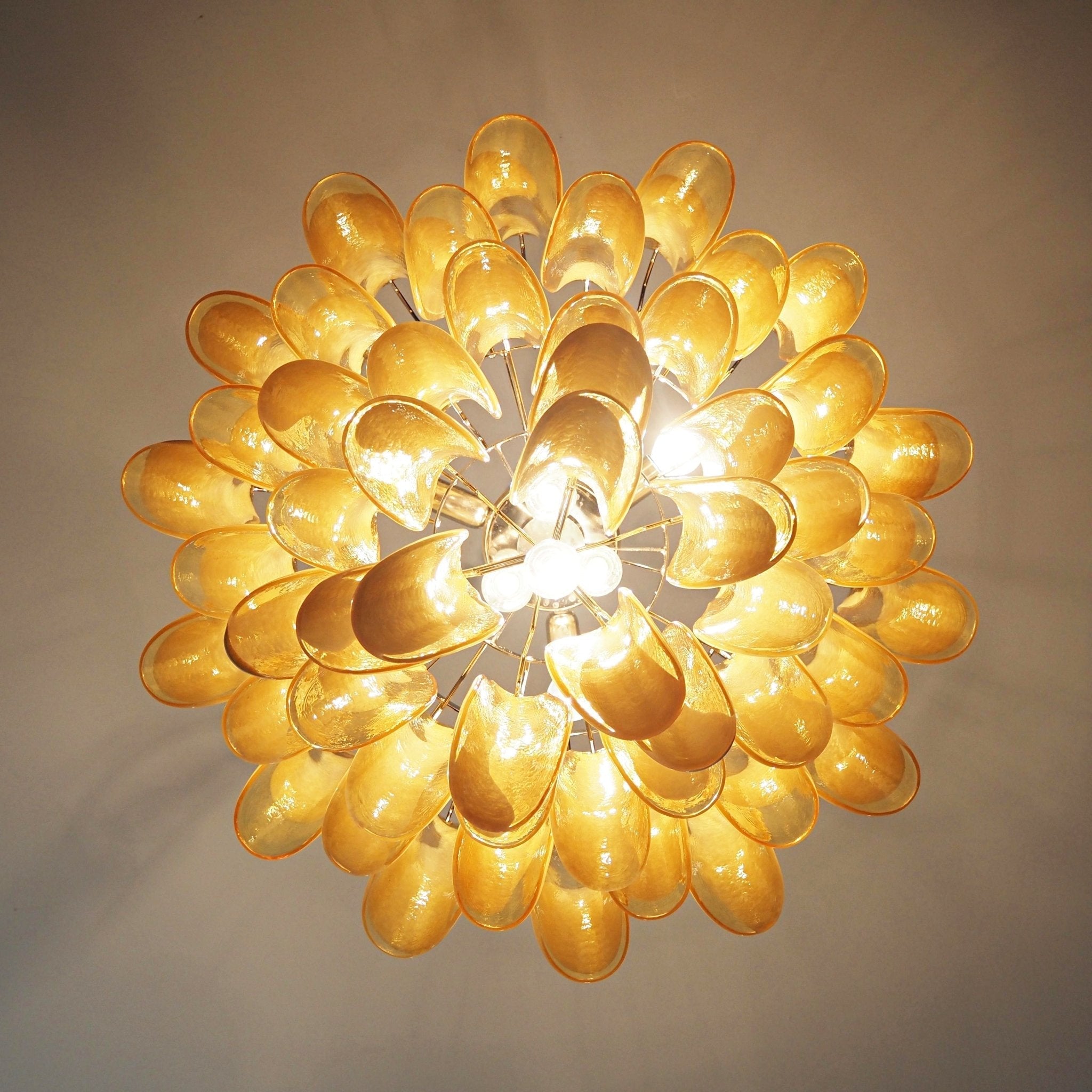 Aurora Chandelier Amber Murano Glass Petals Layered - Blowlighting