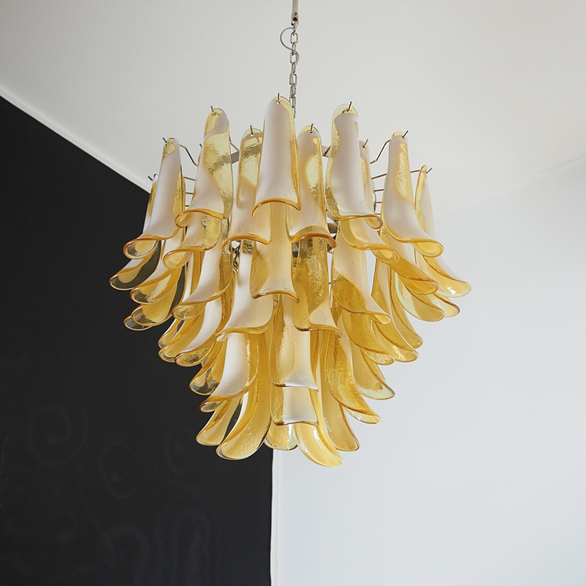 Aurora Chandelier Amber Murano Glass Petals Layered - Blowlighting