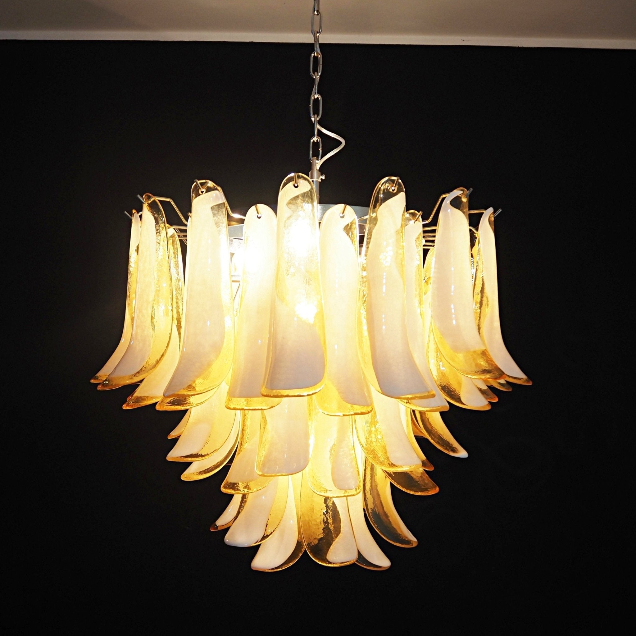 Aurora Chandelier Amber Murano Glass Petals Layered - Blowlighting
