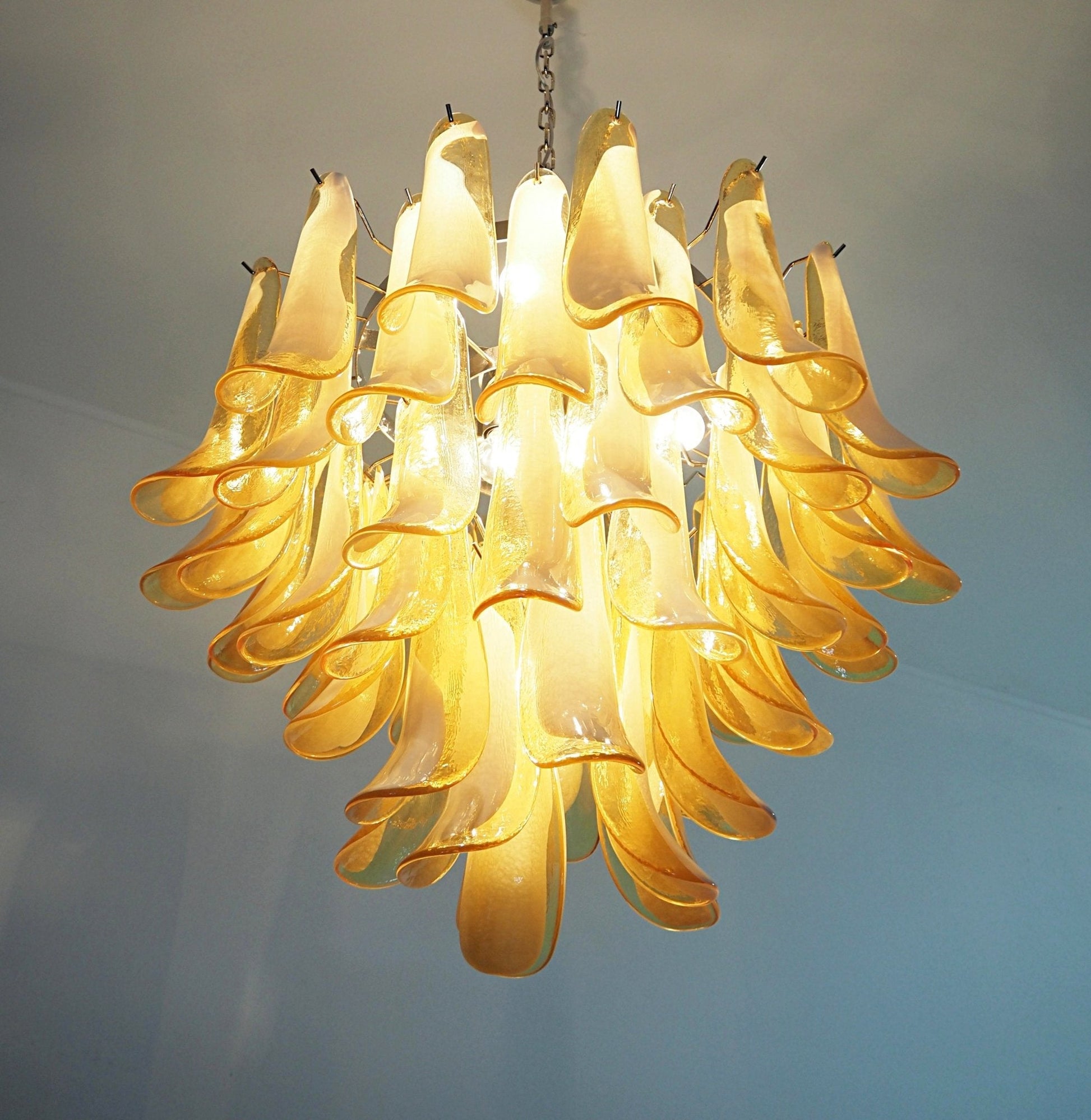 Aurora Chandelier Amber Murano Glass Petals Layered - Blowlighting