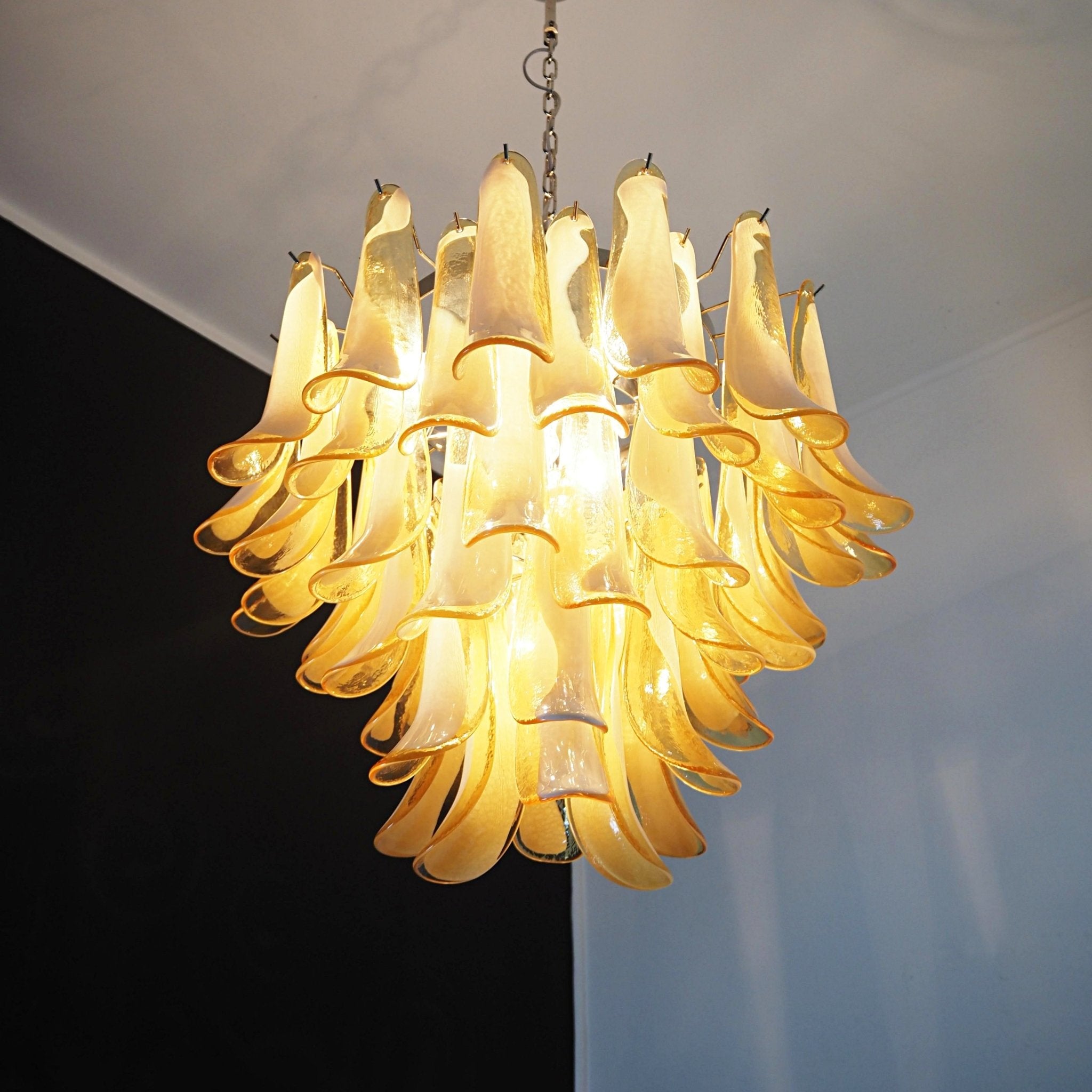 Aurora Chandelier Amber Murano Glass Petals Layered - Blowlighting