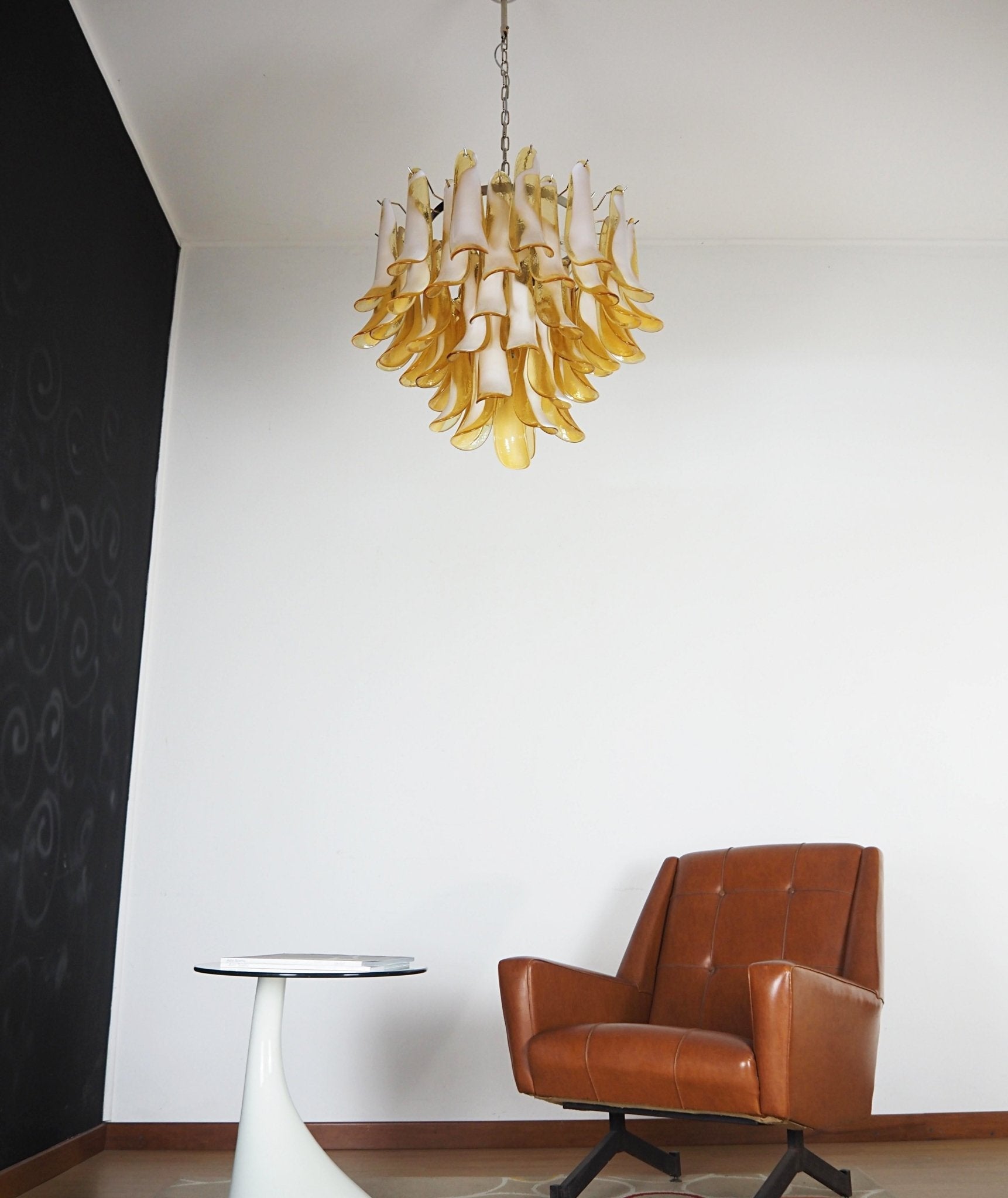 Aurora Chandelier Amber Murano Glass Petals Layered - Blowlighting