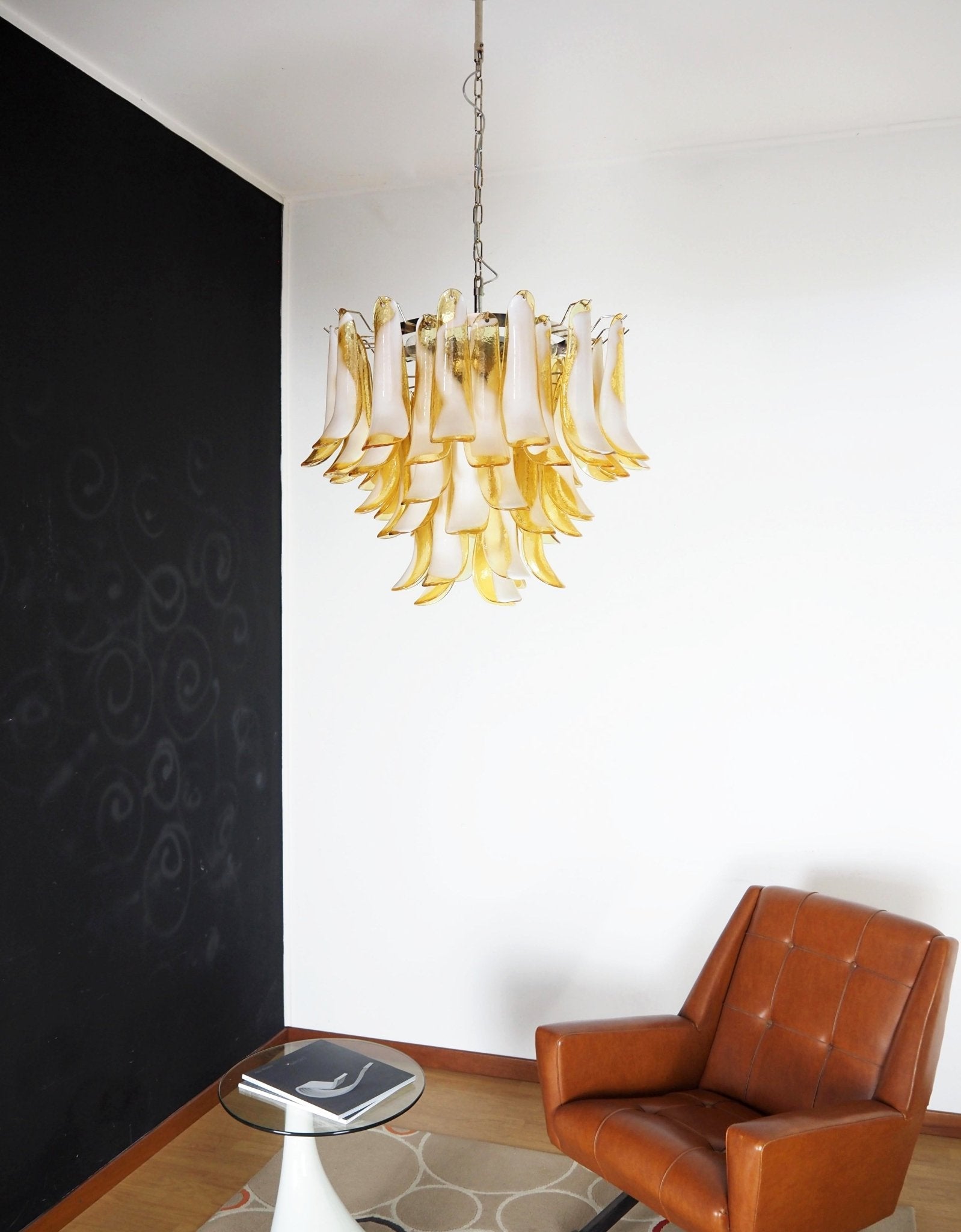 Aurora Chandelier Amber Murano Glass Petals Layered - Blowlighting