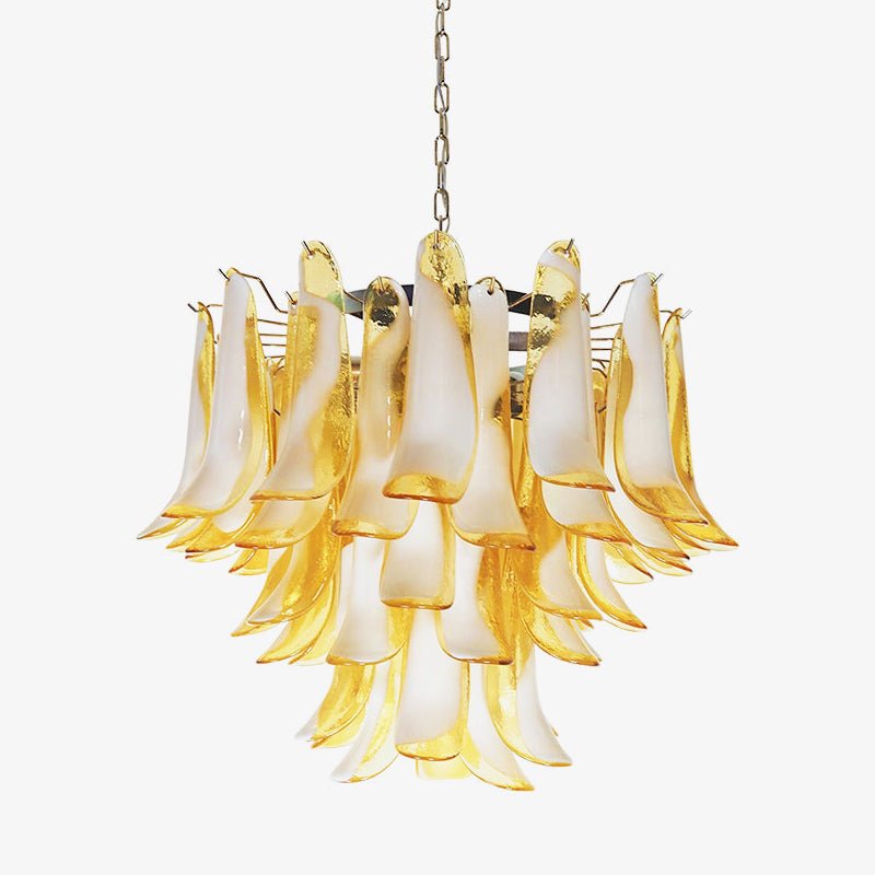 Aurora Chandelier Amber Murano Glass Petals Layered - Blowlighting
