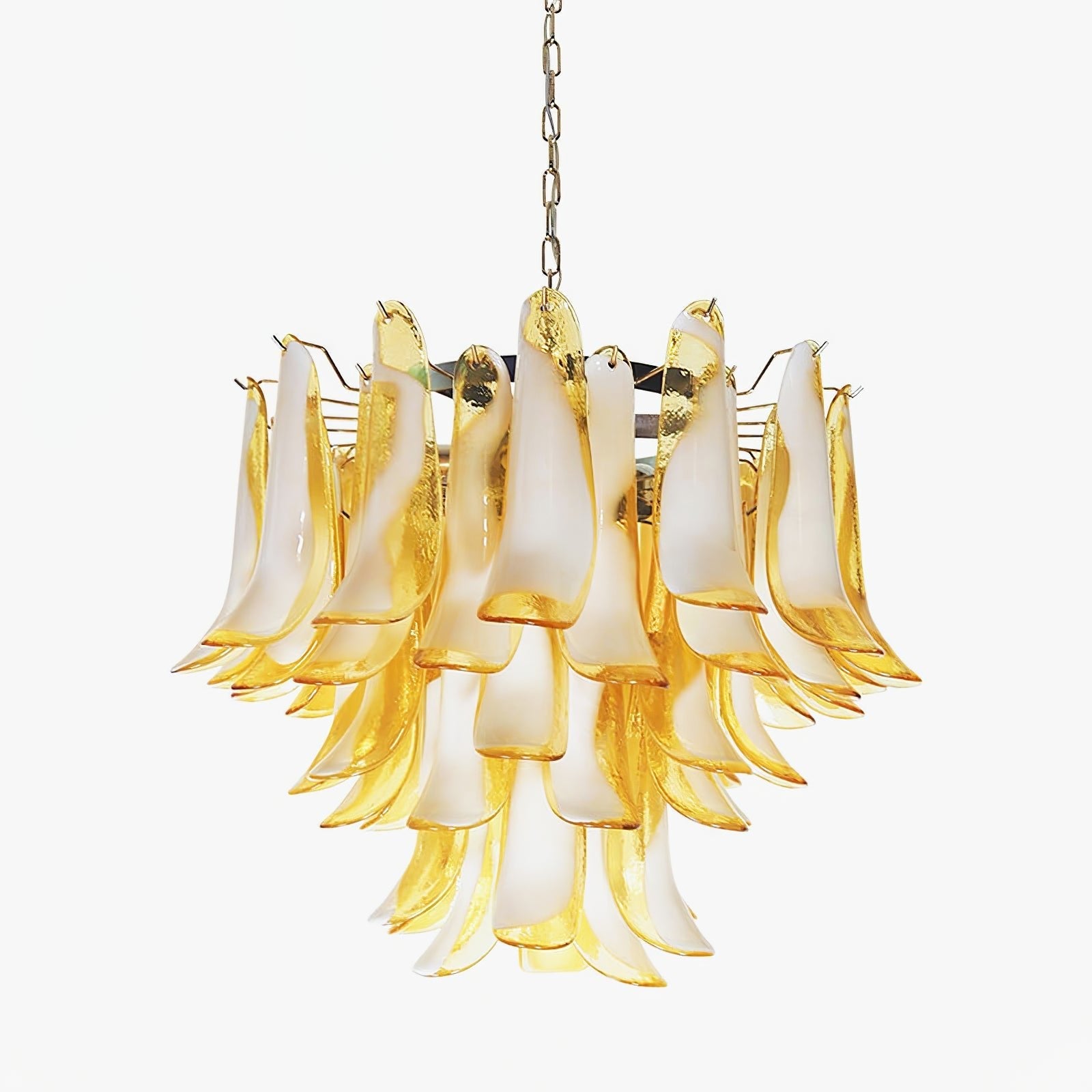 Aurora Chandelier Amber Murano Glass Petals Layered - Blowlighting