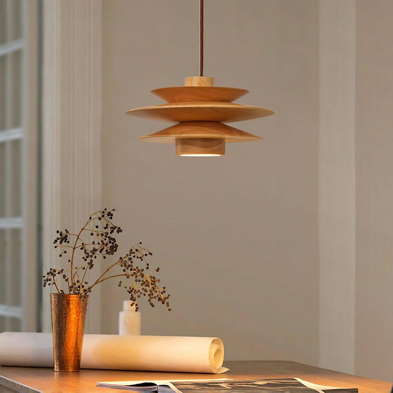 Cascade Wooden Disc Pendant Lamp - Blowlighting