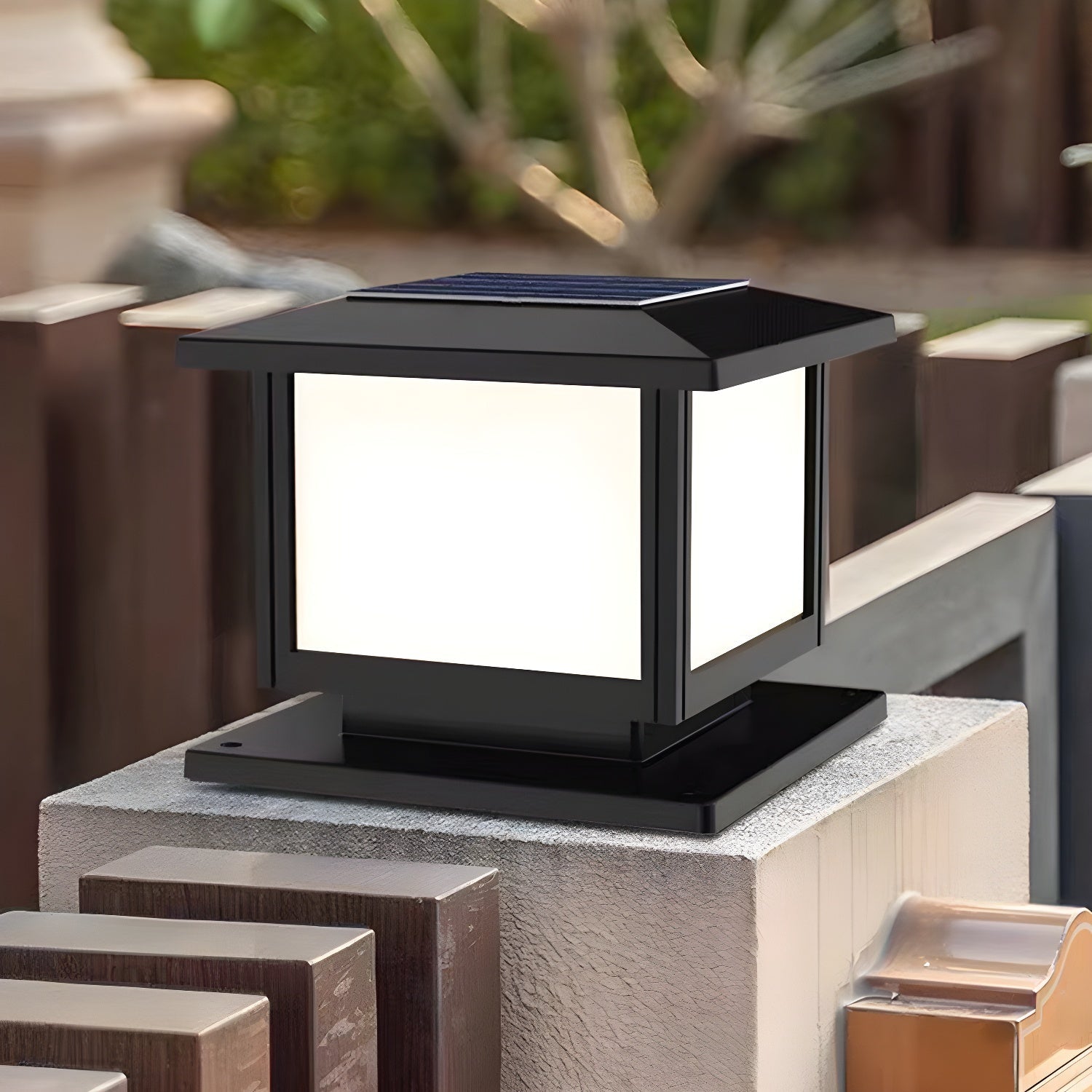 Ray Pavilion-style Square Solar Outdoor Post Light - Blowlighting