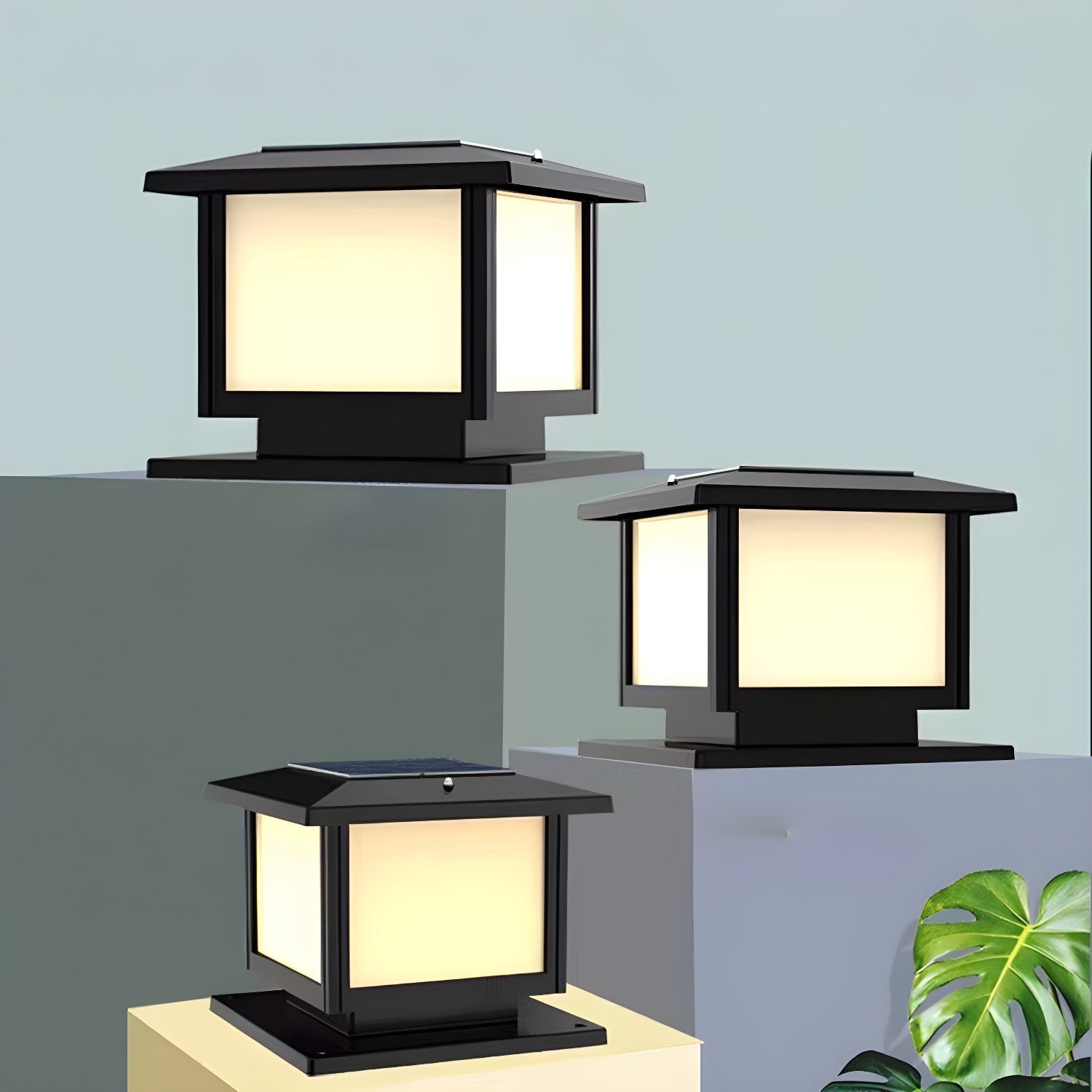 Ray Pavilion-style Square Solar Outdoor Post Light - Blowlighting