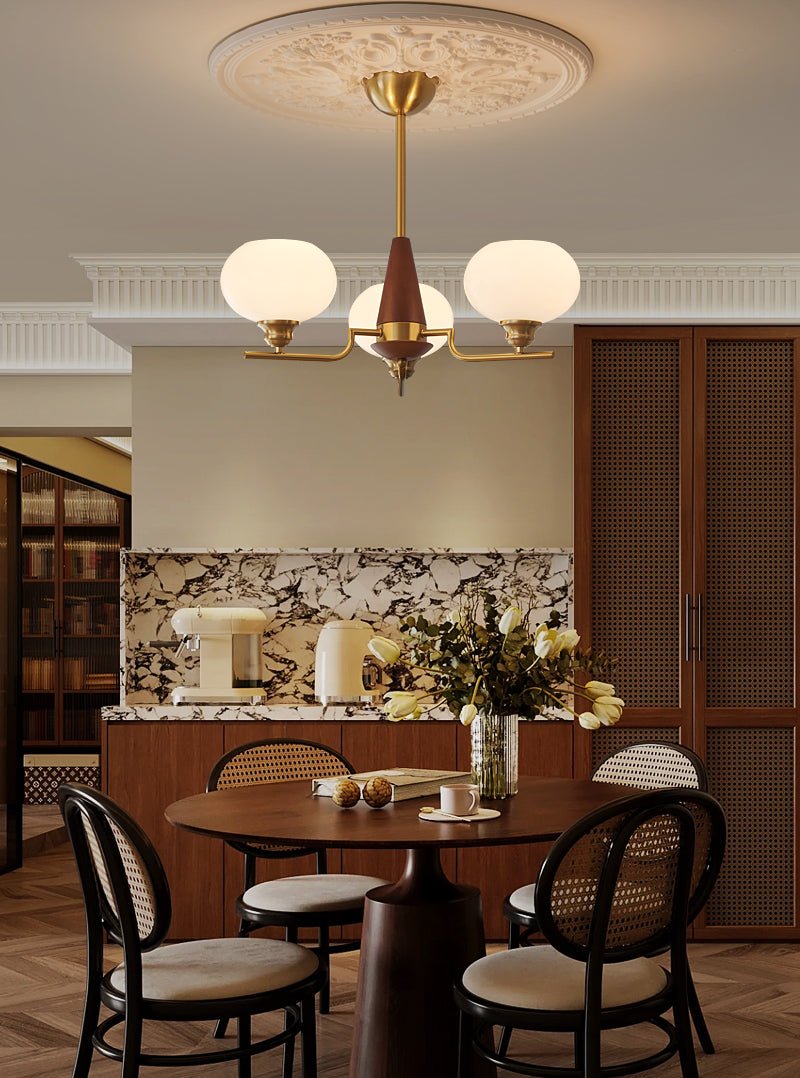 Celeste Sphere Walnut Chandelier - Blowlighting