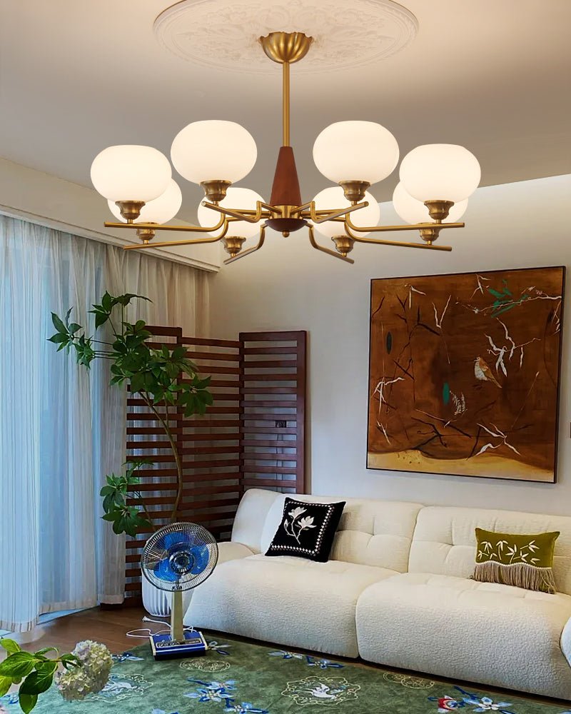 Celeste Sphere Walnut Chandelier - Blowlighting