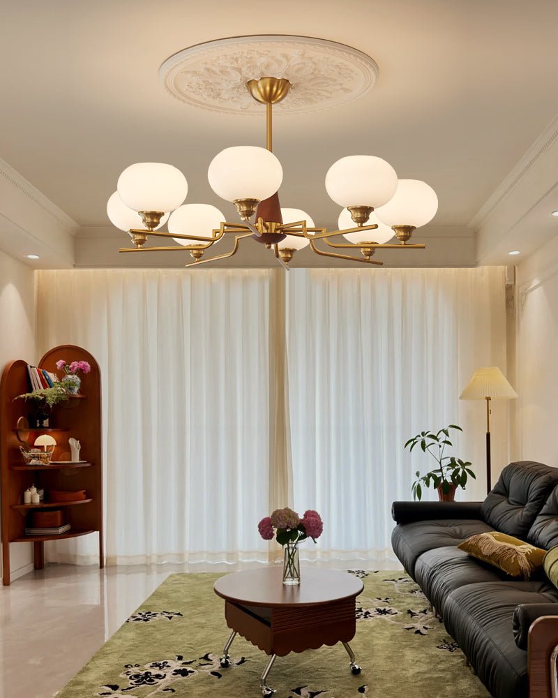 Celeste Sphere Walnut Chandelier - Blowlighting