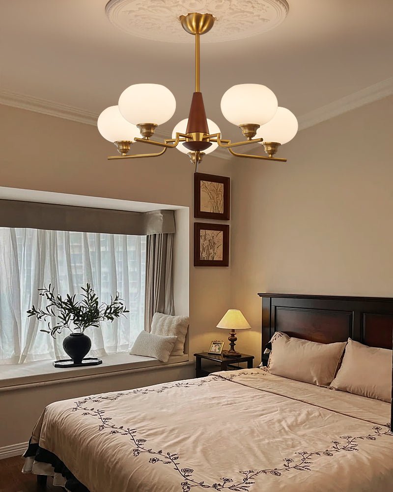 Celeste Sphere Walnut Chandelier - Blowlighting