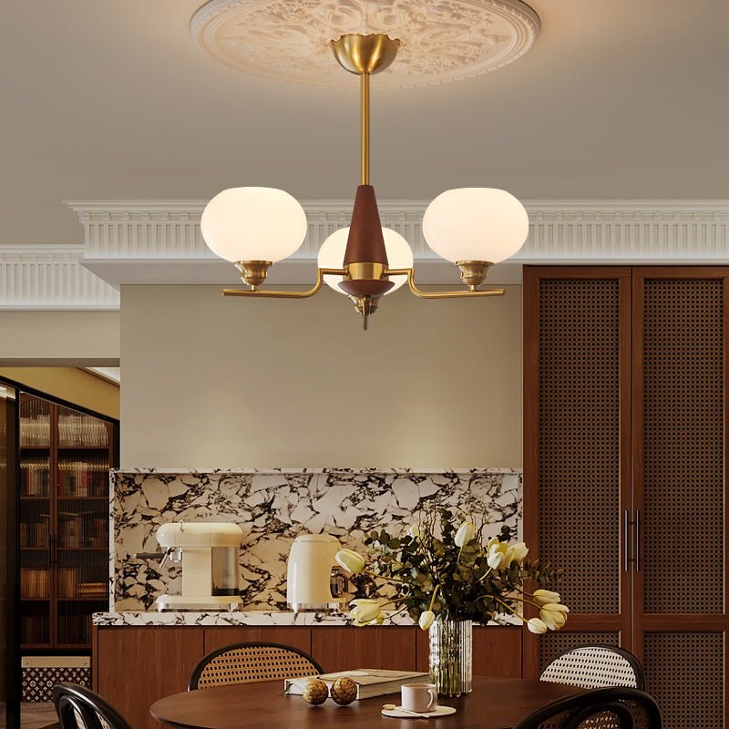 Celeste Sphere Walnut Chandelier - Blowlighting