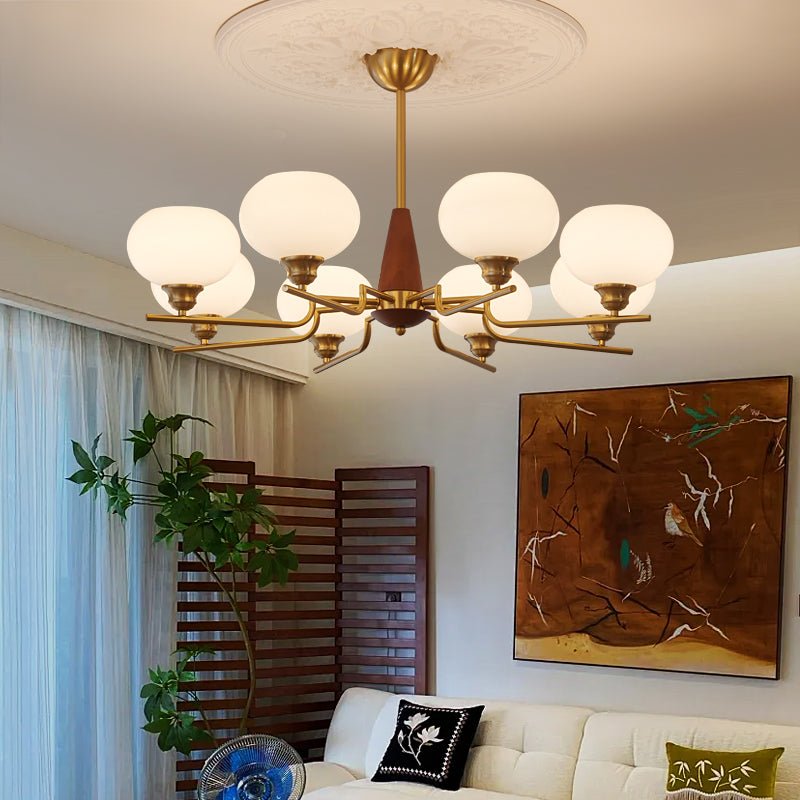 Celeste Sphere Walnut Chandelier - Blowlighting