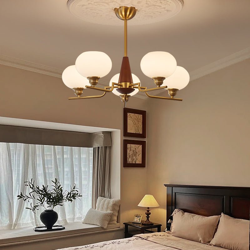 Celeste Sphere Walnut Chandelier - Blowlighting