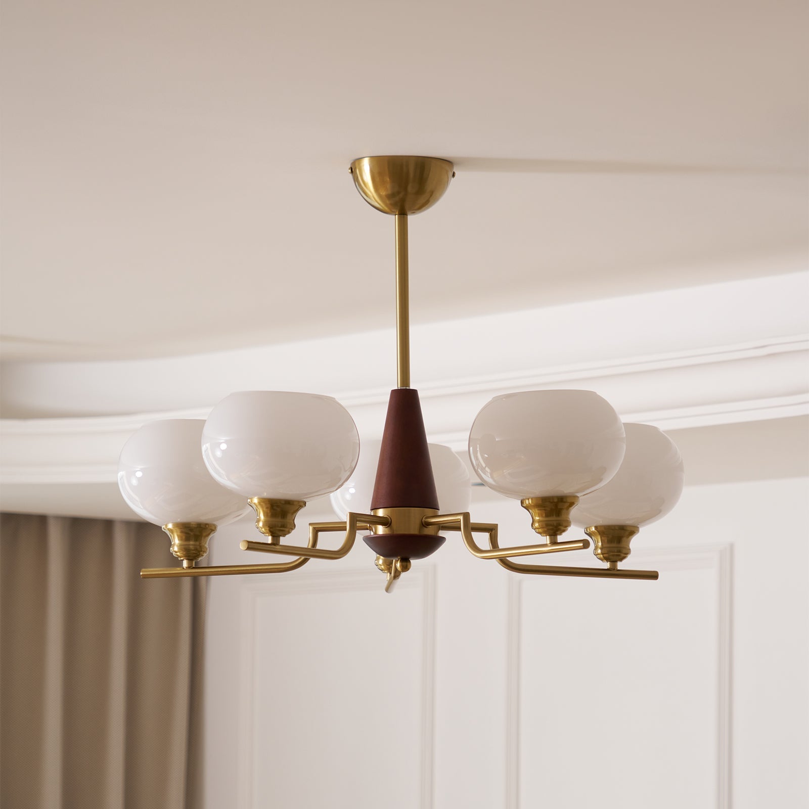 Celeste Sphere Walnut Chandelier - Blowlighting