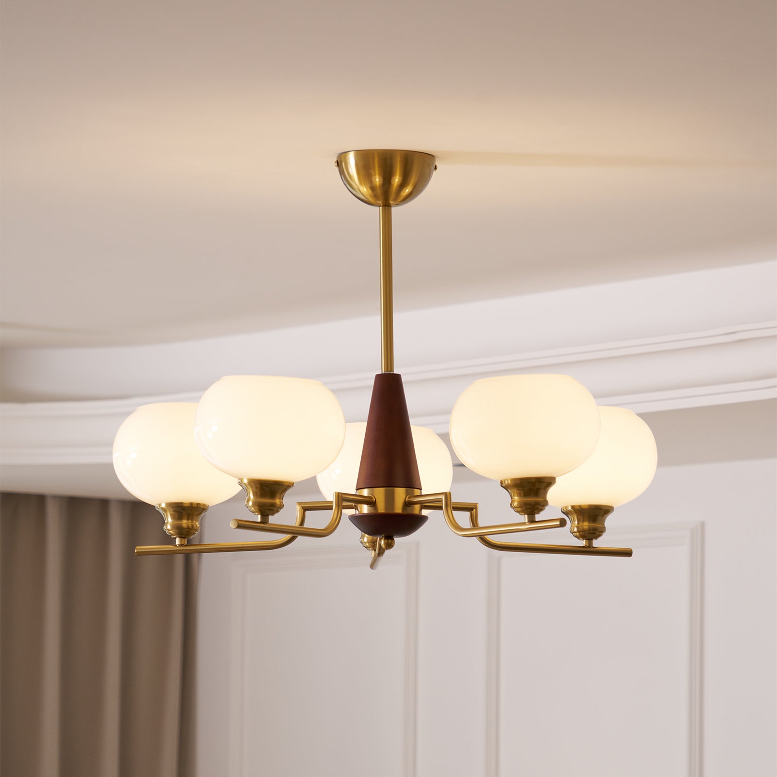 Celeste Sphere Walnut Chandelier - Blowlighting