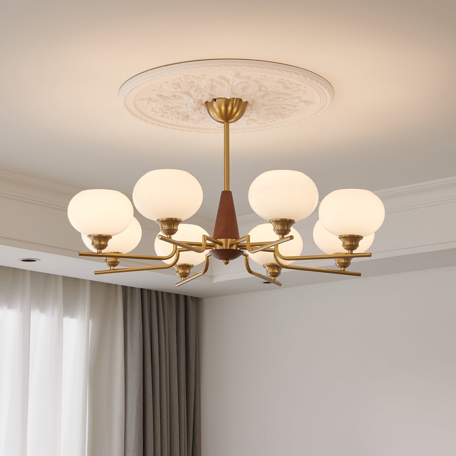 Celeste Sphere Walnut Chandelier - Blowlighting