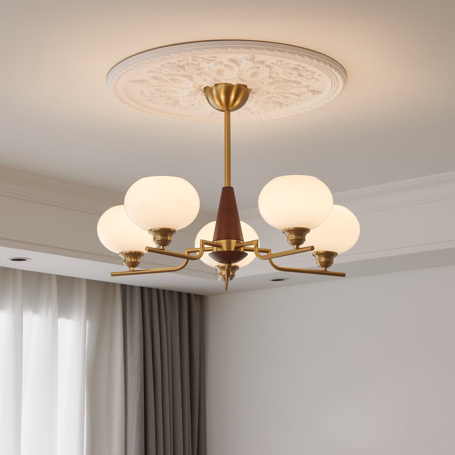 Celeste Sphere Walnut Chandelier - Blowlighting
