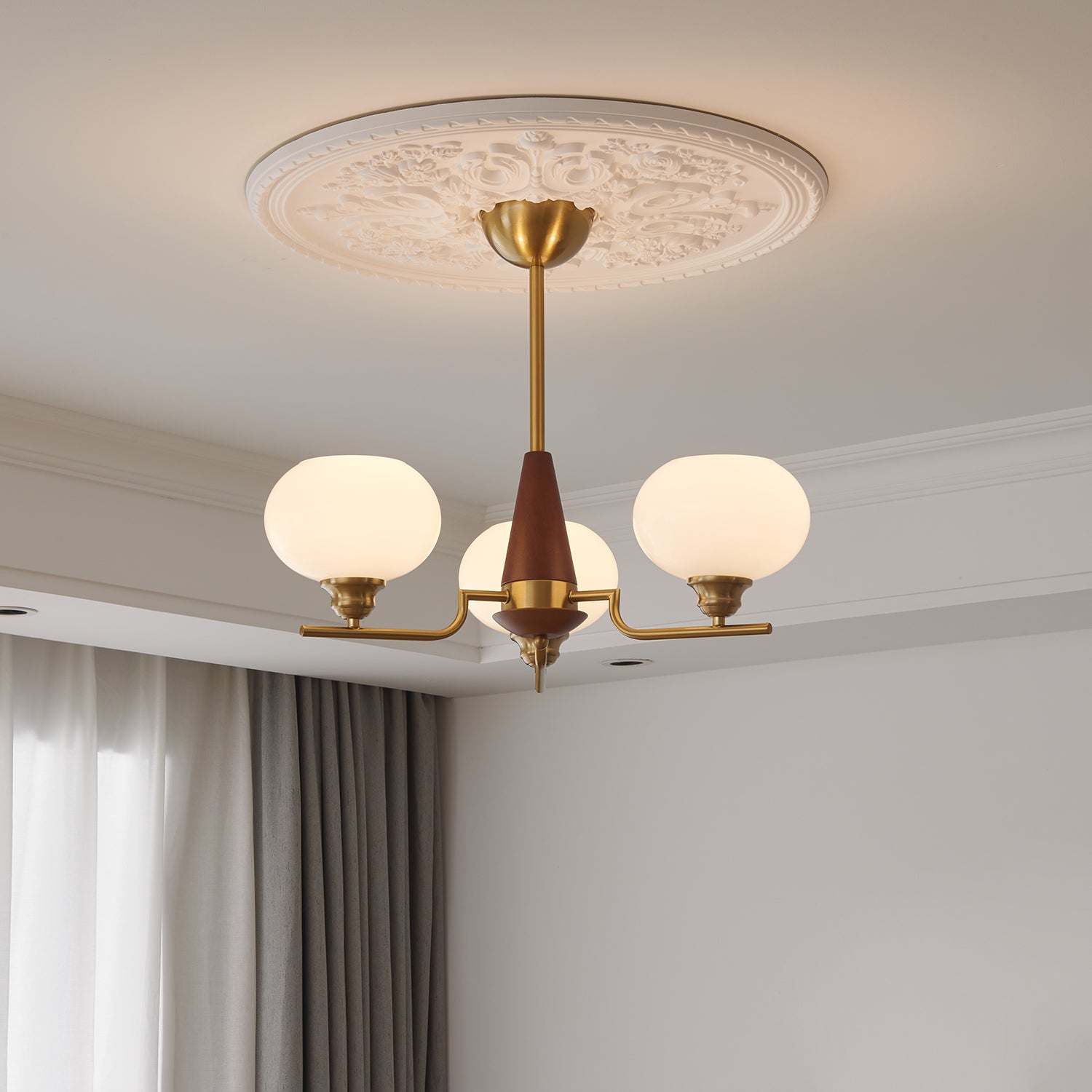 Celeste Sphere Walnut Chandelier - Blowlighting