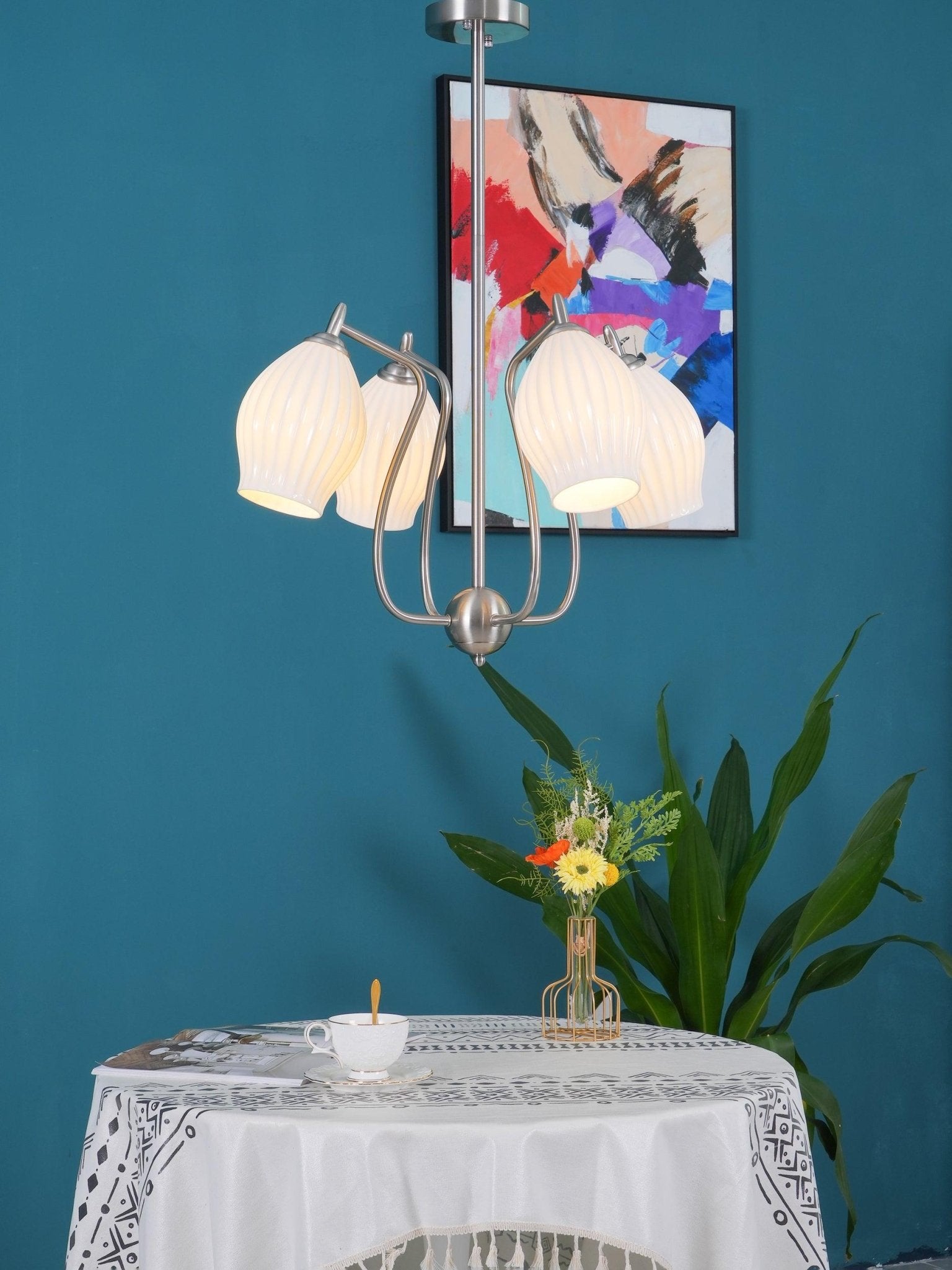 Ceramic Ribbed Chandelier - Blowlighting