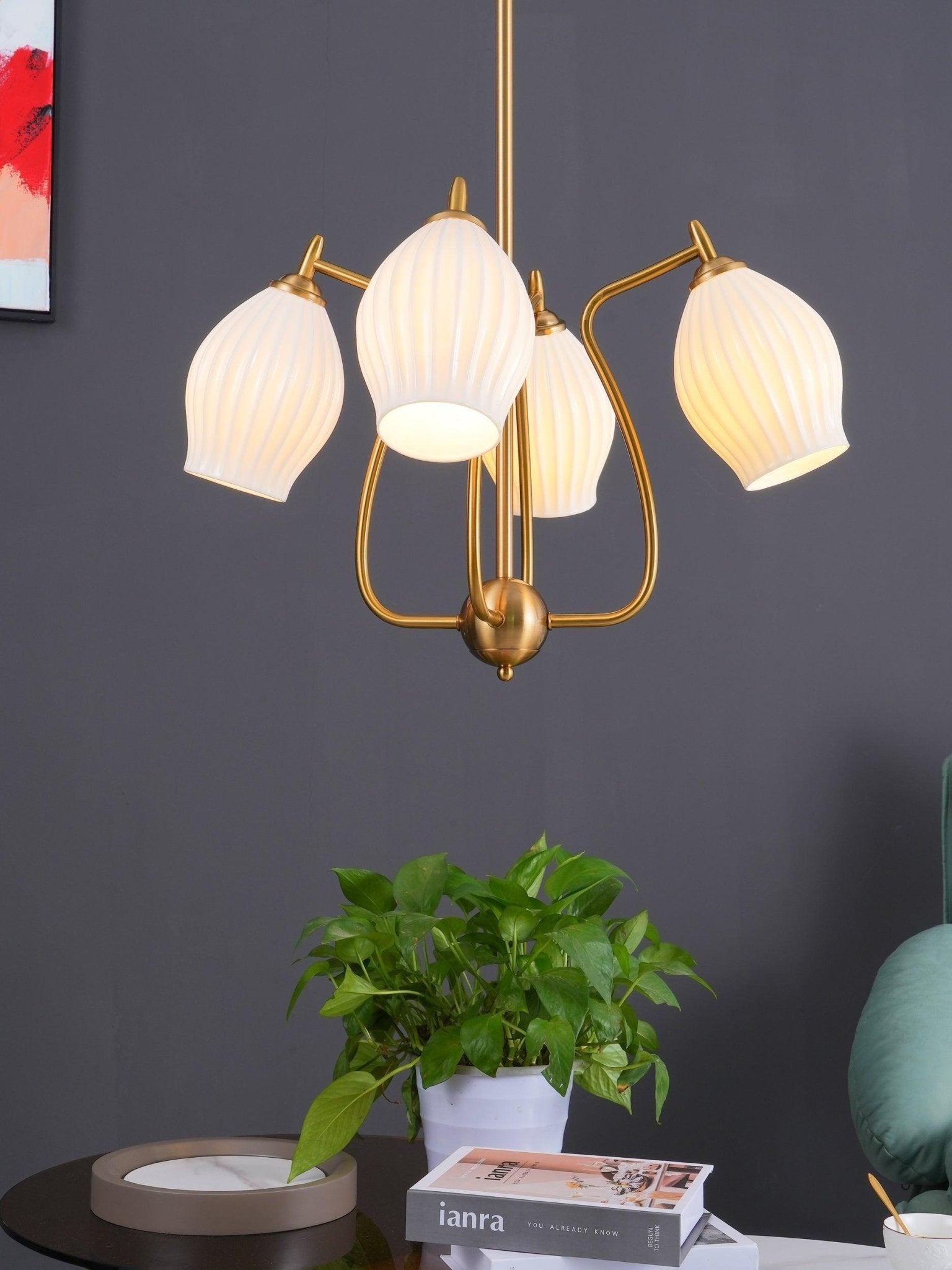 Ceramic Ribbed Chandelier - Blowlighting