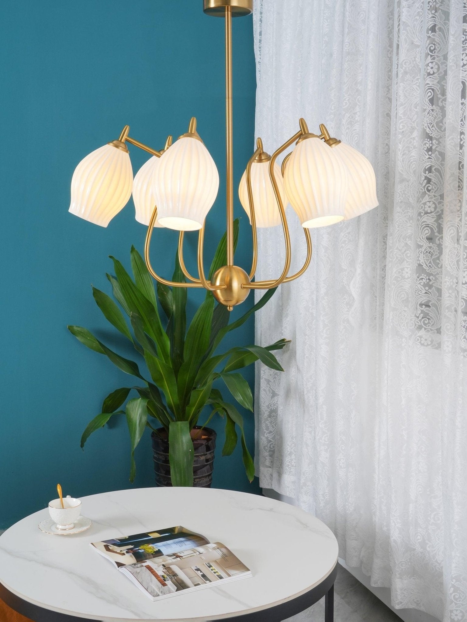 Ceramic Ribbed Chandelier - Blowlighting