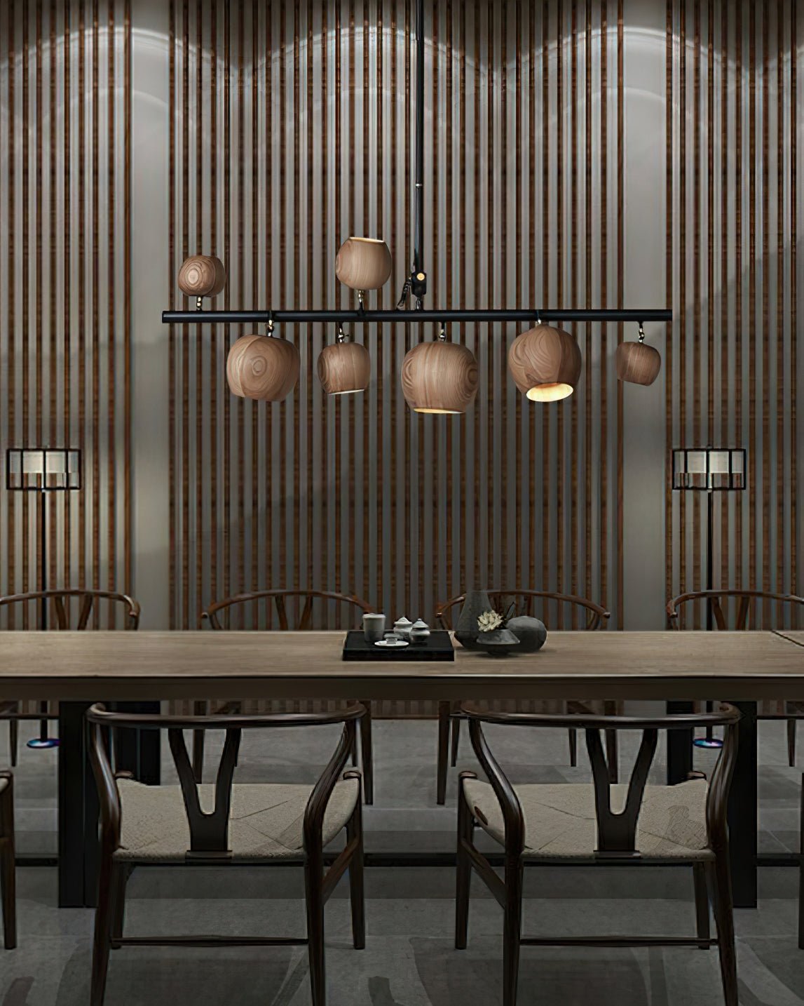 Avelira Rustic Wood Globe Linear Pendant Light - Blowlighting