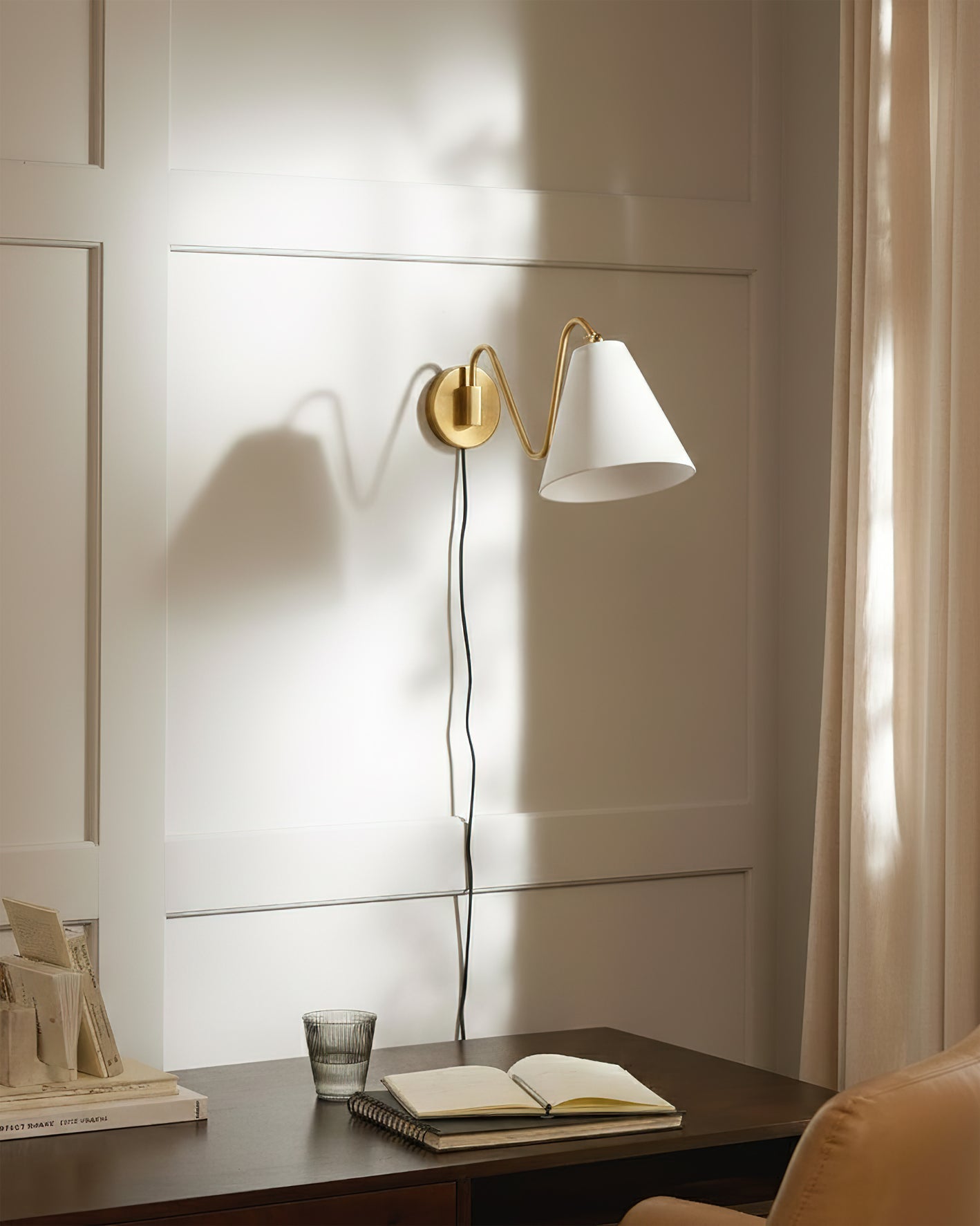 Cleome Minimalist Brass Swing Plug In Wall Lamp