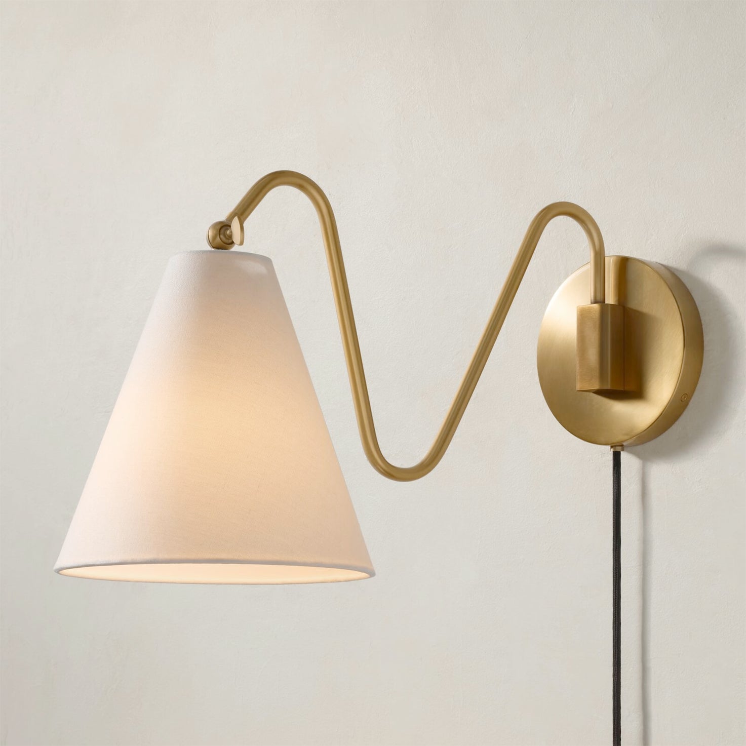 Cleome Minimalist Brass Swing Plug In Wall Lamp
