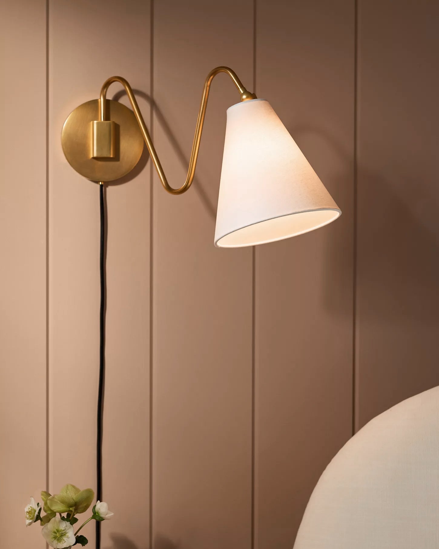 Cleome Minimalist Brass Swing Plug In Wall Lamp