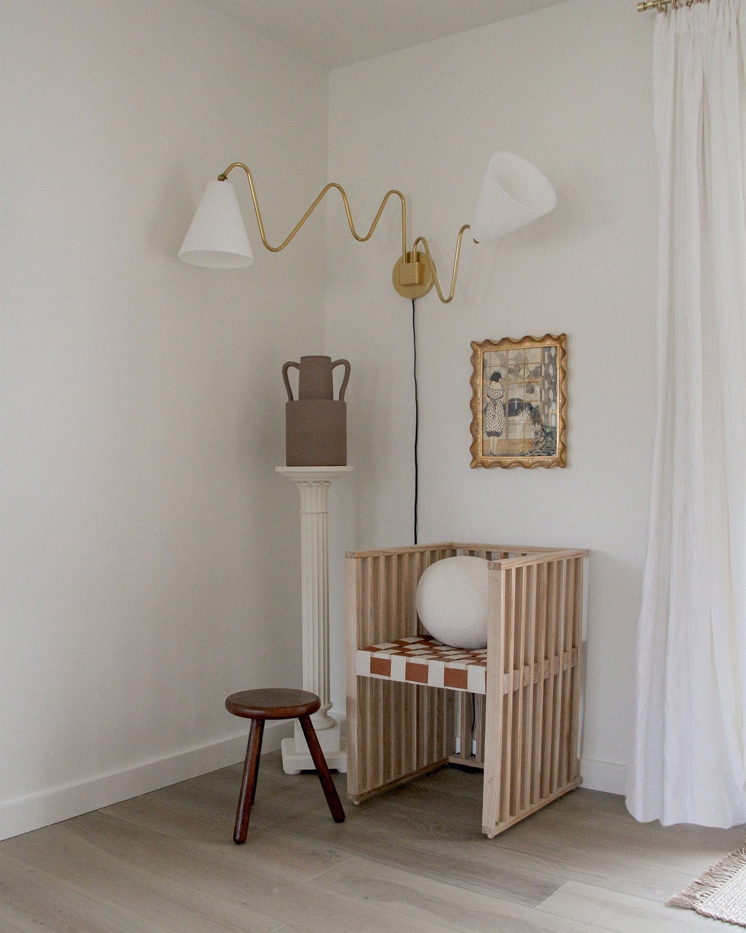 Cleome Minimalist Brass Swing Plug In Wall Lamp