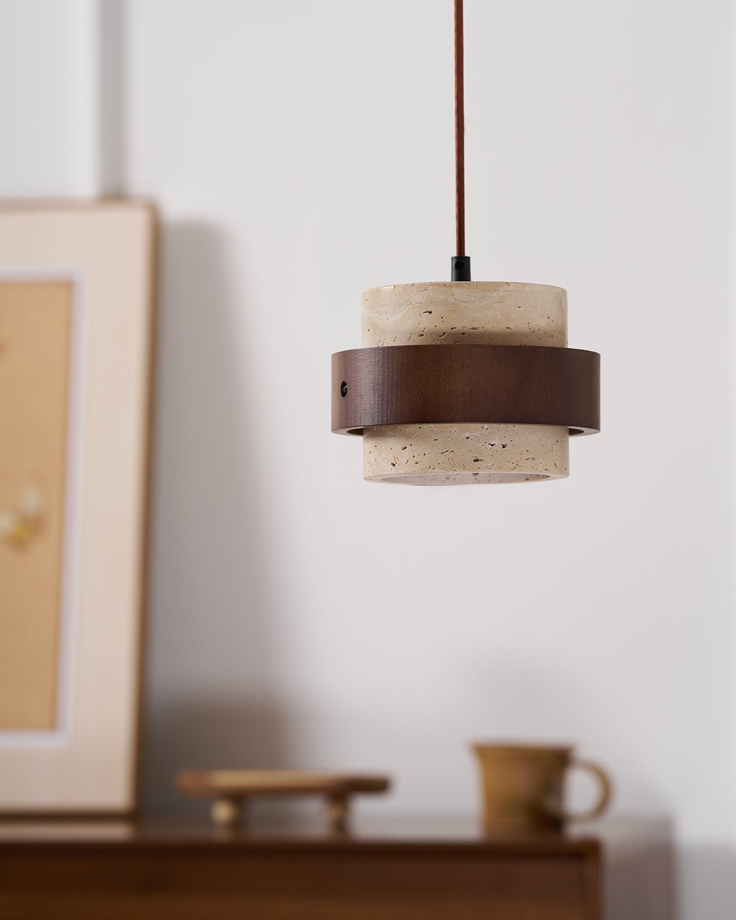 Cumirora Layered Cylinder Travertine Pendant Light - Blowlighting
