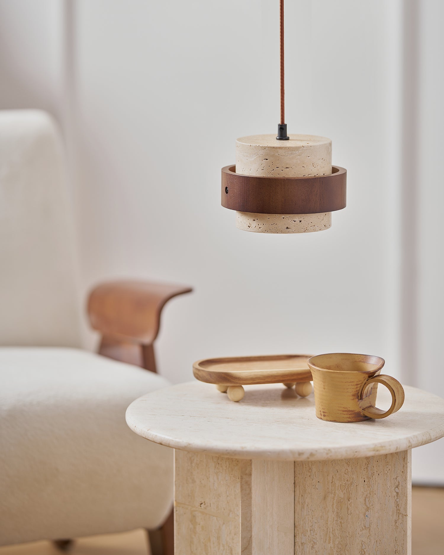 Cumirora Layered Cylinder Travertine Pendant Light - Blowlighting