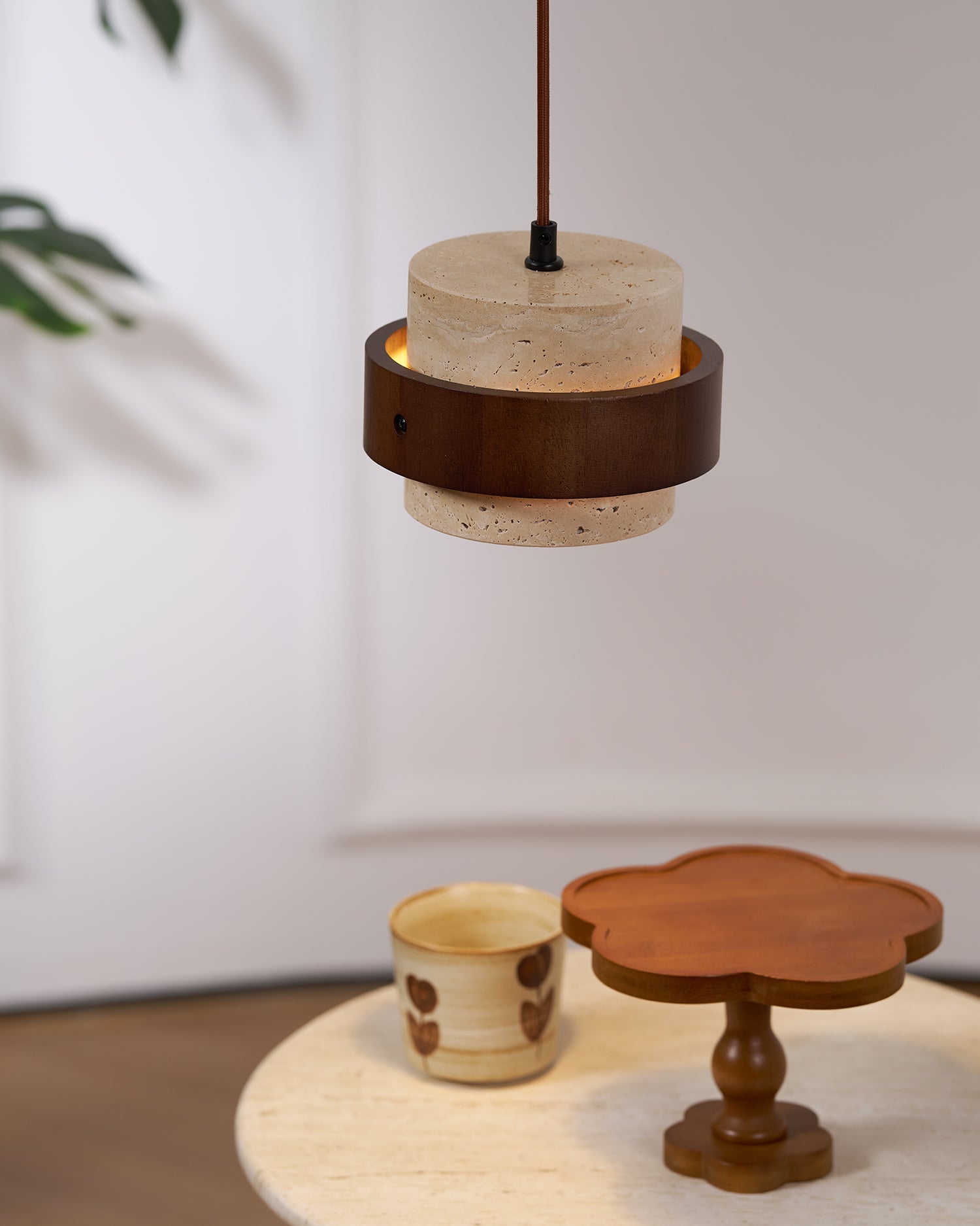 Cumirora Layered Cylinder Travertine Pendant Light - Blowlighting