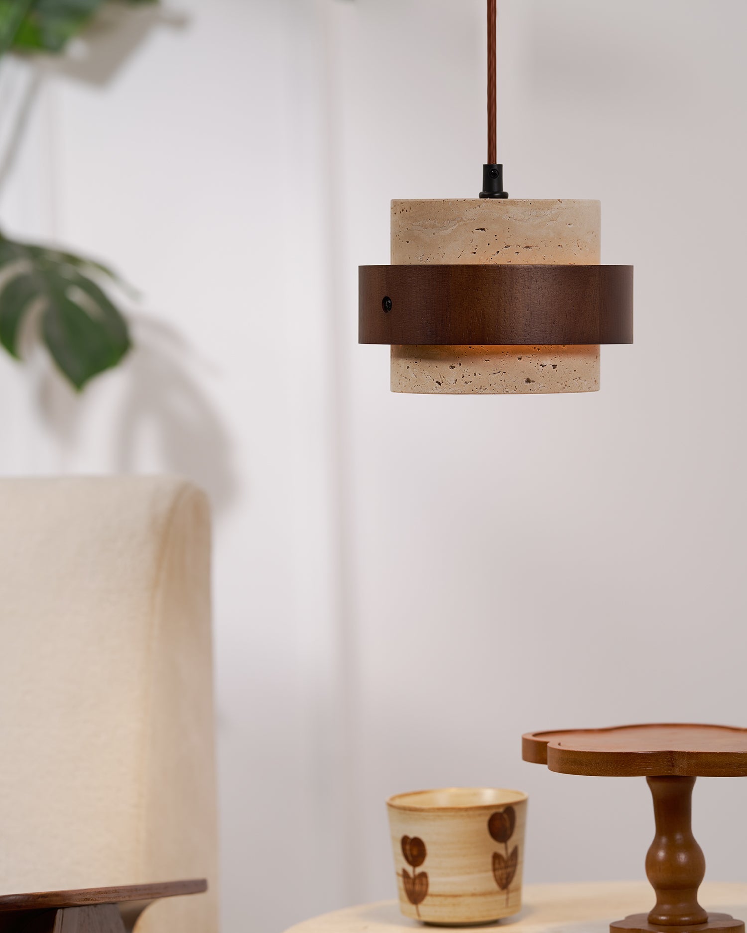 Cumirora Layered Cylinder Travertine Pendant Light - Blowlighting
