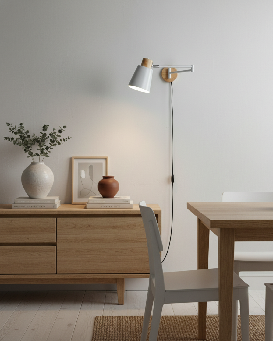 Collin Scandinavian Metal Adjustable Plug In Wall Light